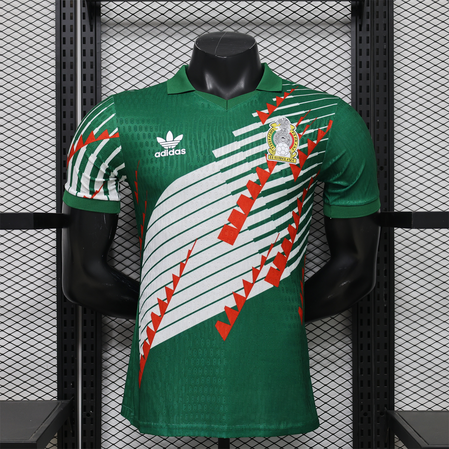 AlphaJersey-Mexico 2026 Red-White Stripes Green Special Jersey - Player Version