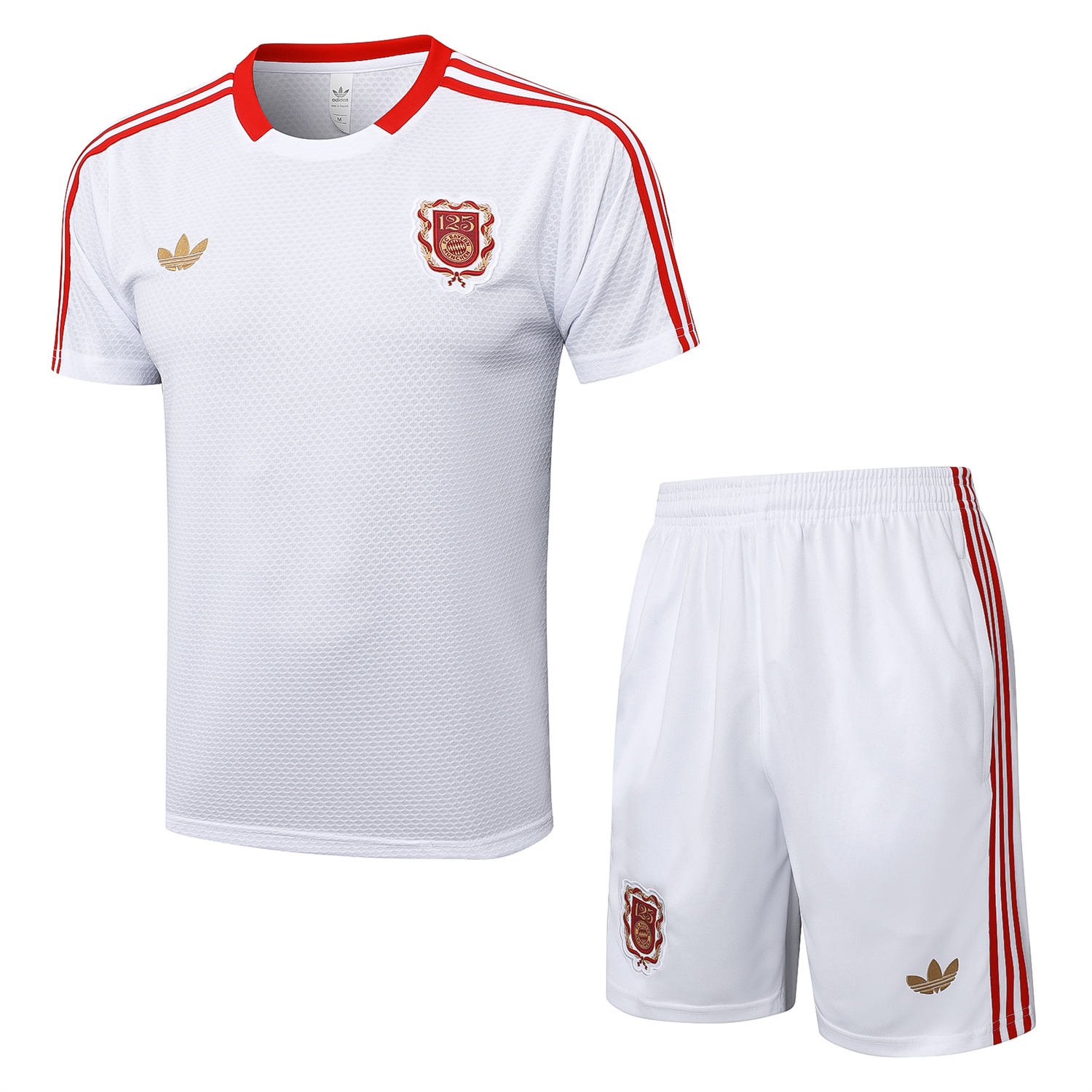 AlphaJersey-Bayern Munich 2025 125th Anniversary Short-Sleeve Training Set - White Top and Shorts