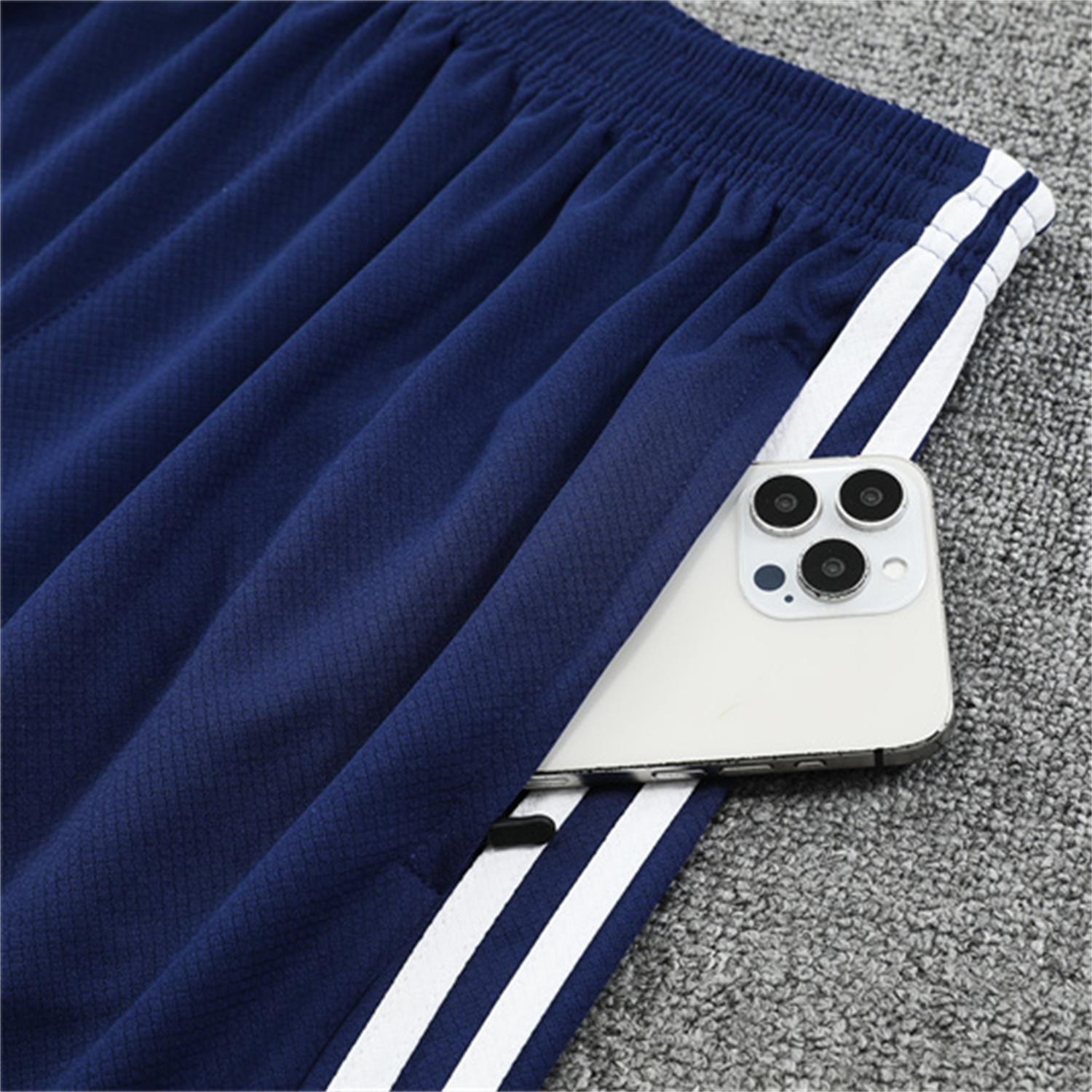 AlphaJersey-Real Madrid 25-26 Short-Sleeve Training Set - White Urban Purist Style Top and Blue Shorts