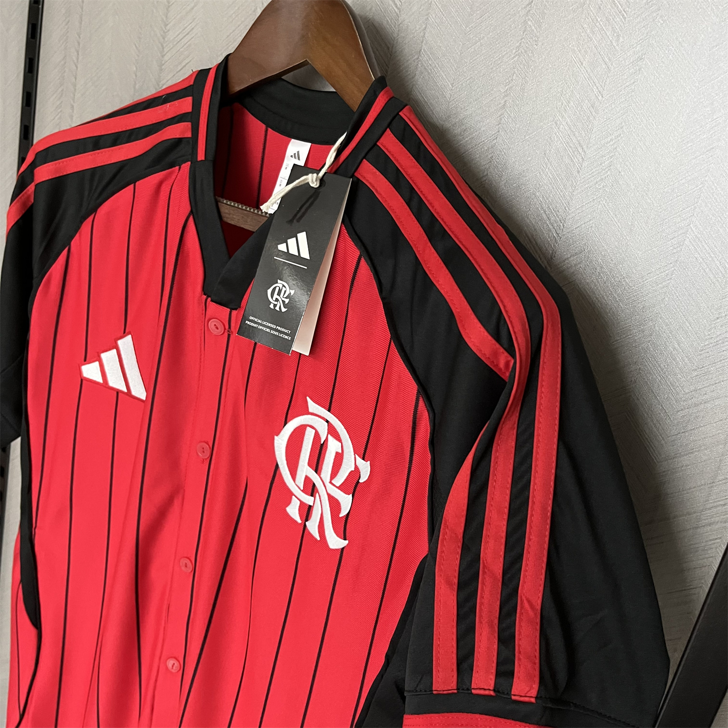 AlphaJersey-Flamengo 25-26 Red Baseball Jersey with Black Stripes