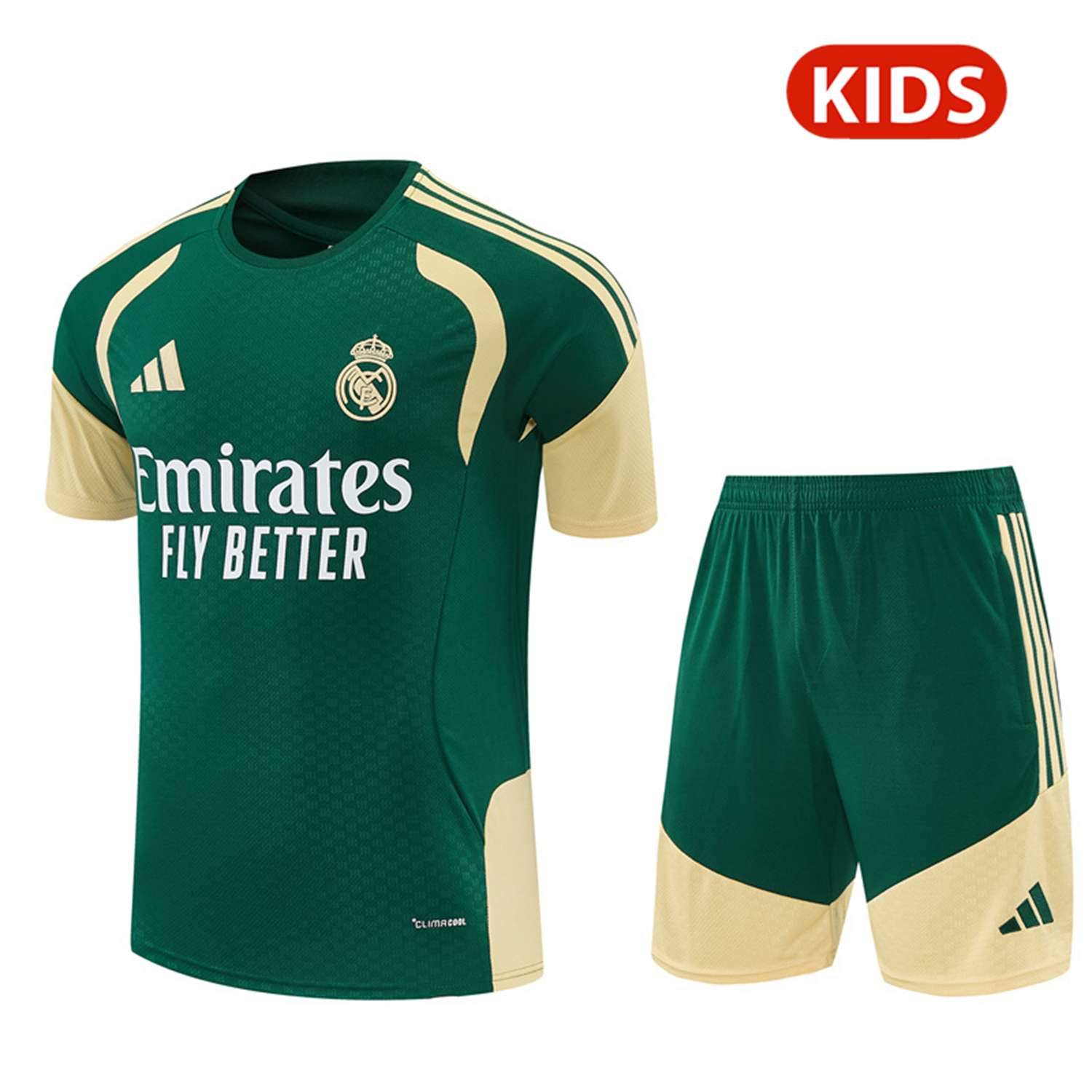 AJ-AlphaJersey-Real Madrid 26-27 Kids Short-Sleeve Training Set - Green Top & Green Shorts