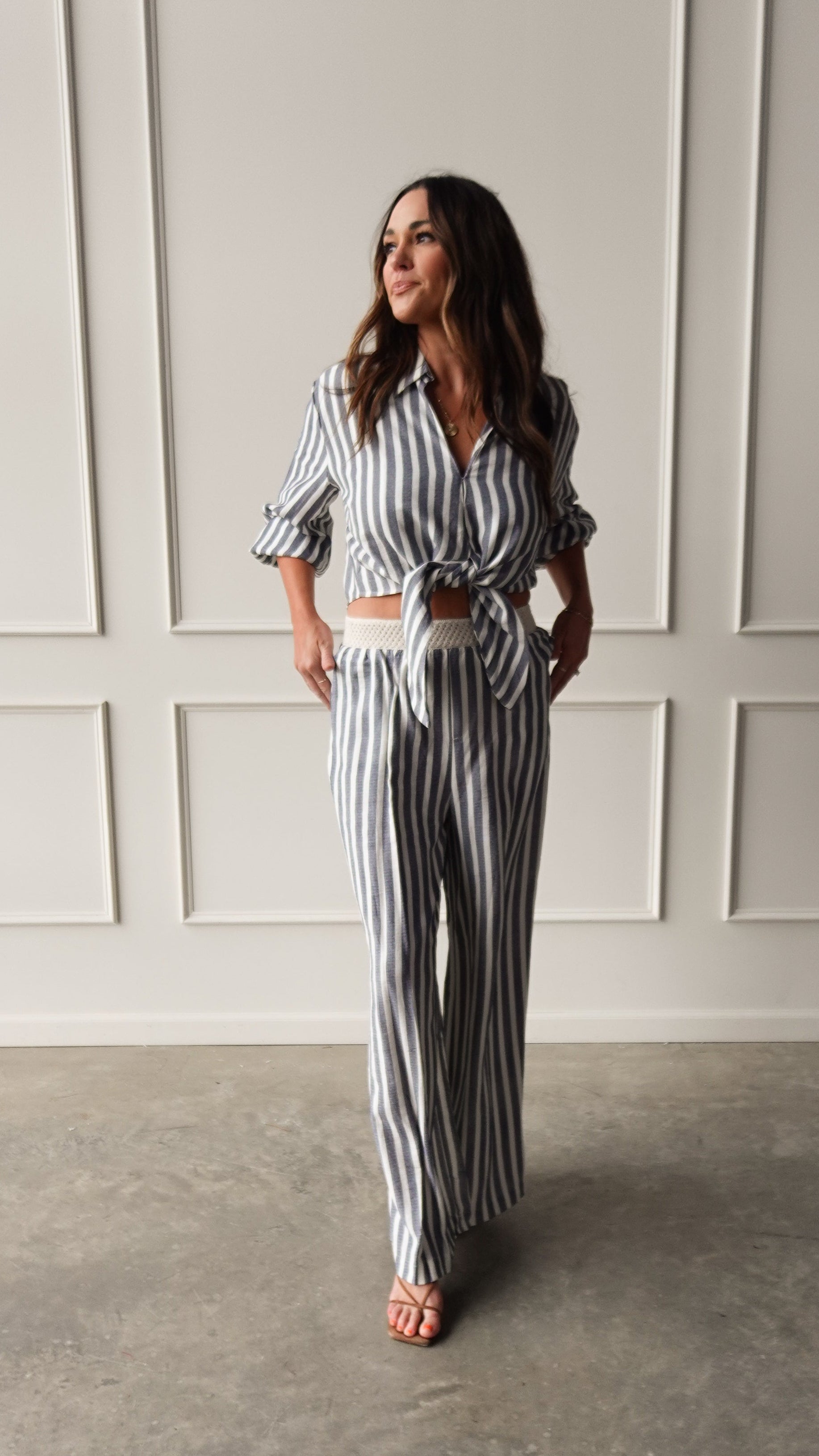 Chambray Striped Tie-Front Top | Elegant Women's Fashion by coolavocek