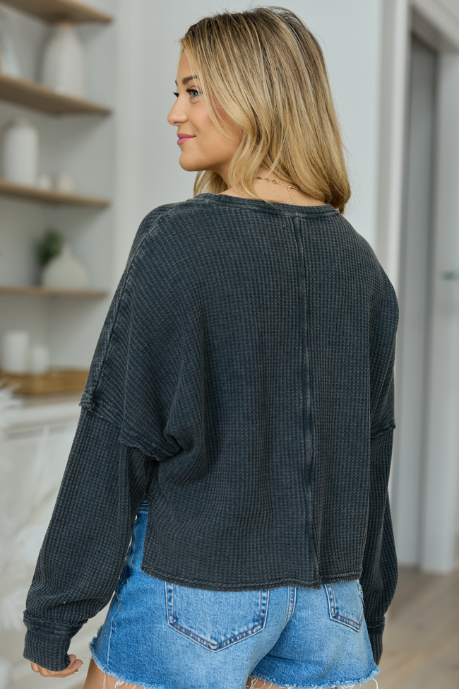 Felicity Charcoal Grey Cropped Acid Wash Top | Elegant Women's Fashion by coolavocek
