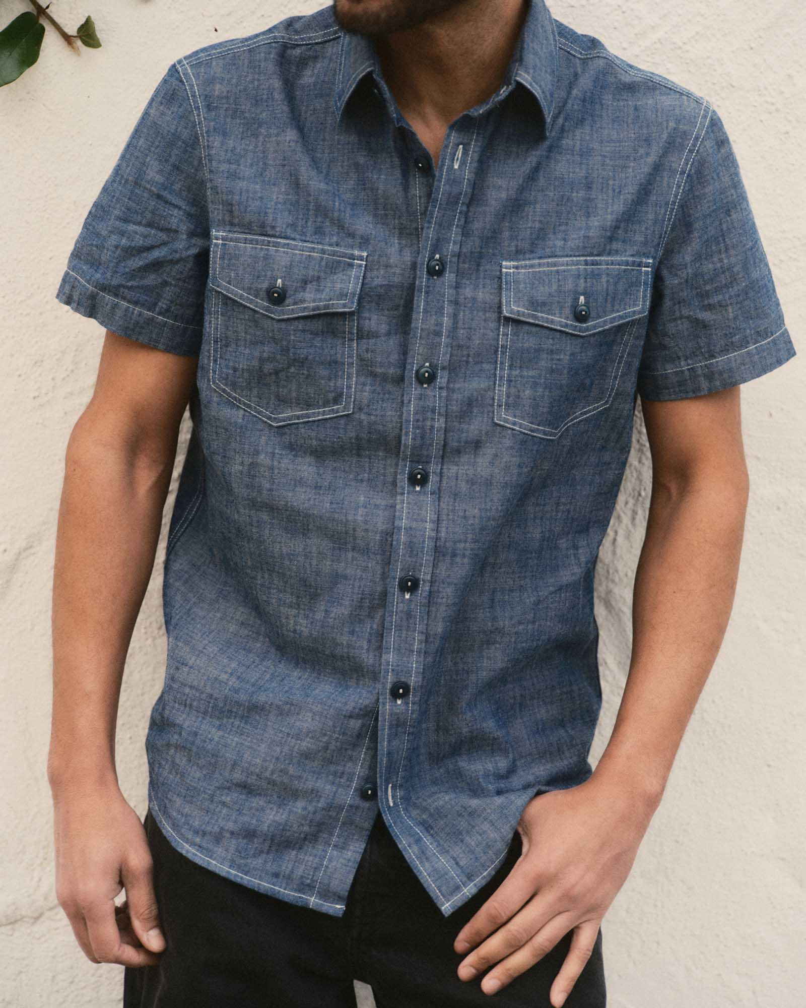 The Short Sleeve Crew Shirt in Washed Indigo Chambray | Modern Menswear by yycbvcnbmmnbm