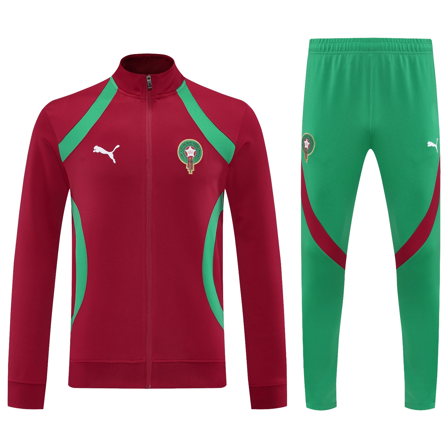 AlphaJersey-Morocco 25-26 Jacket Training Tracksuit - Red Jackets & Green Pants