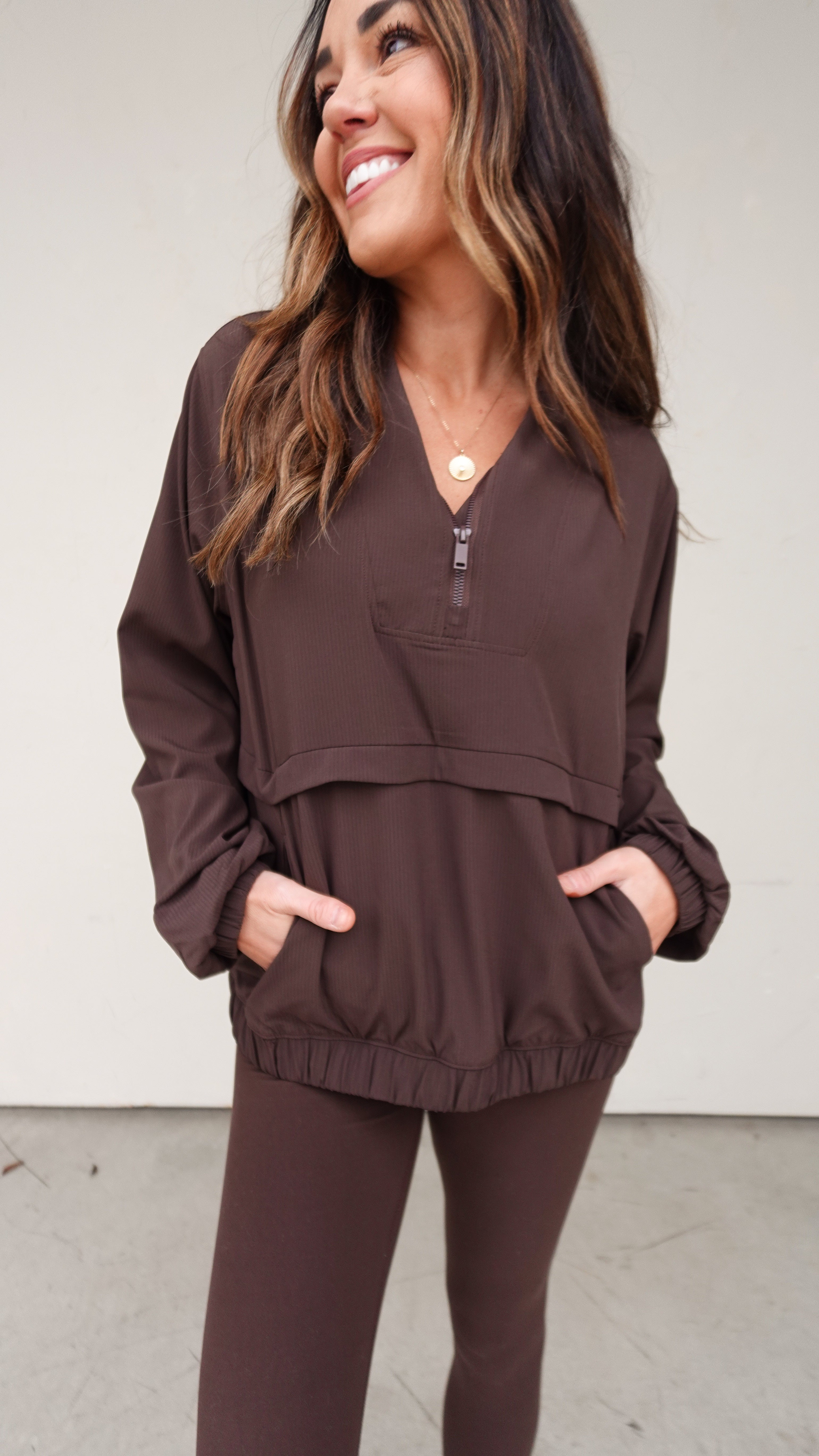 Quarter Zip Pullover - Espresso | Elegant Women's Fashion by coolavocek