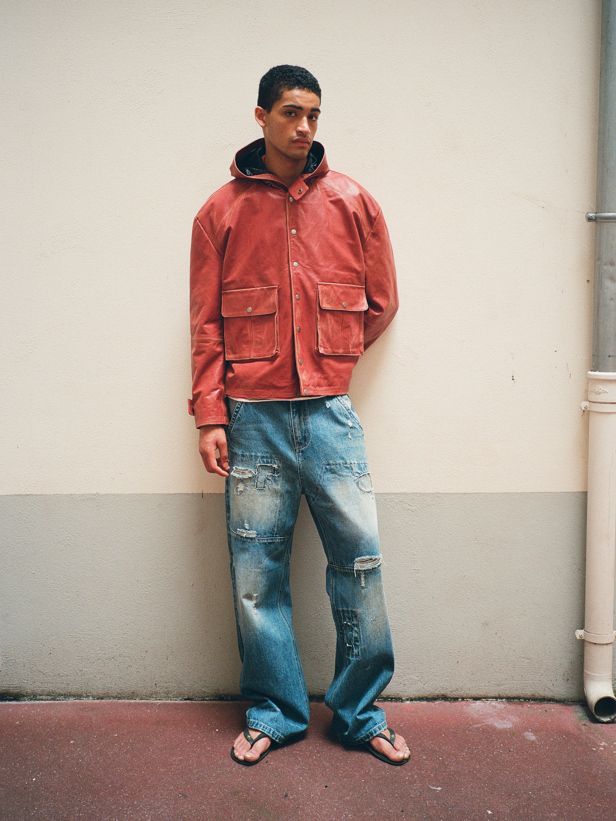 Distressed Leather Pocket Hoodie | Modern Menswear by yycbvcnbmmnbm