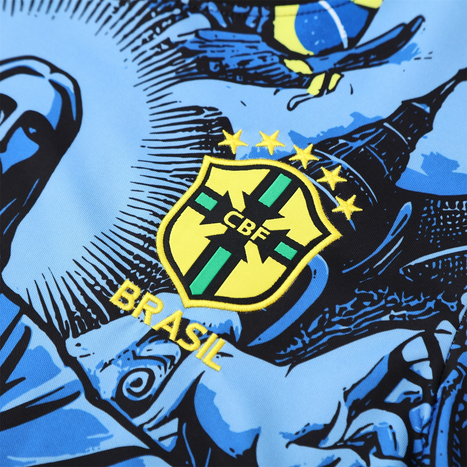 AlphaJersey-Brazil 25-26 Blue Jesus Statue Short-Sleeve Training Set - Blue Top & Black Shorts