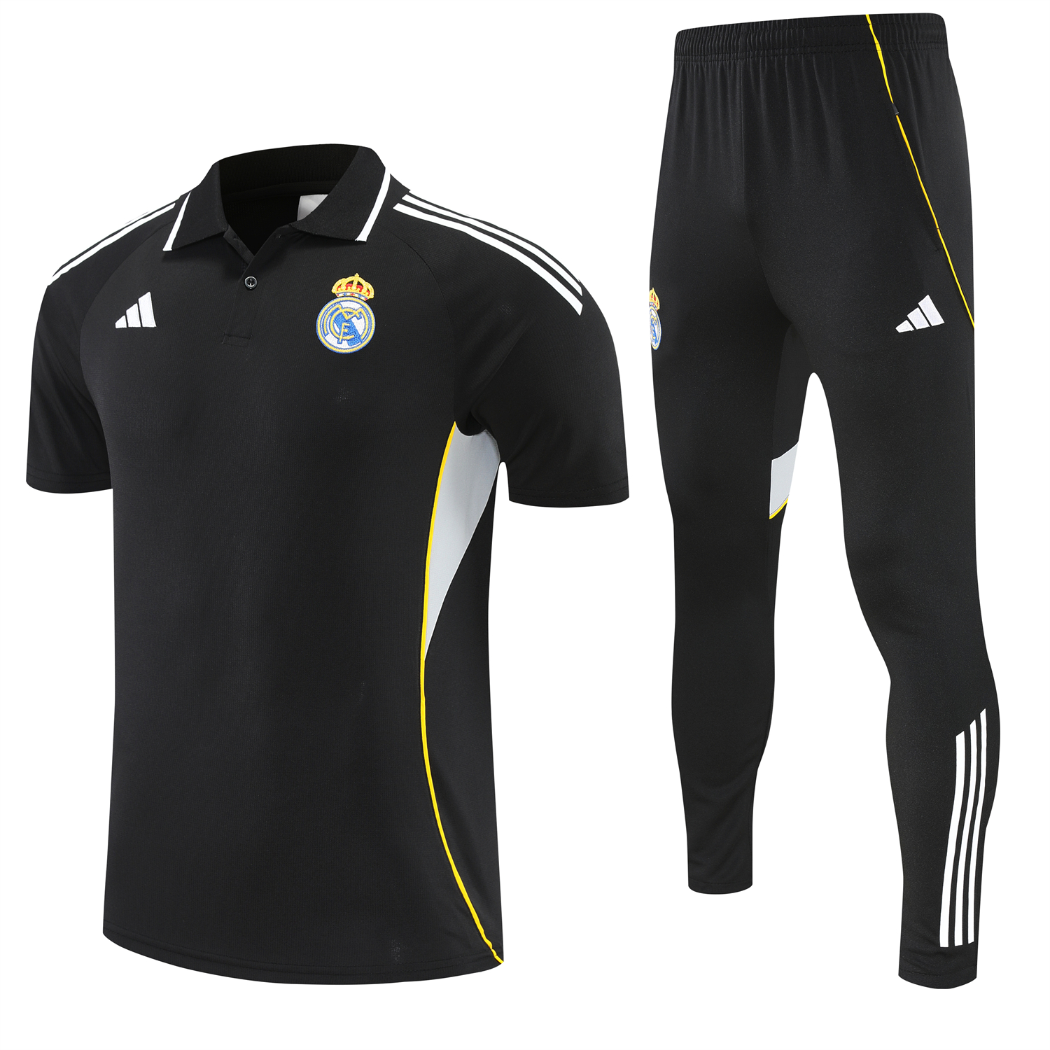AlphaJersey-Real Madrid 25-26 POLO Short-Sleeve Training Set - Black Top and Black Pants