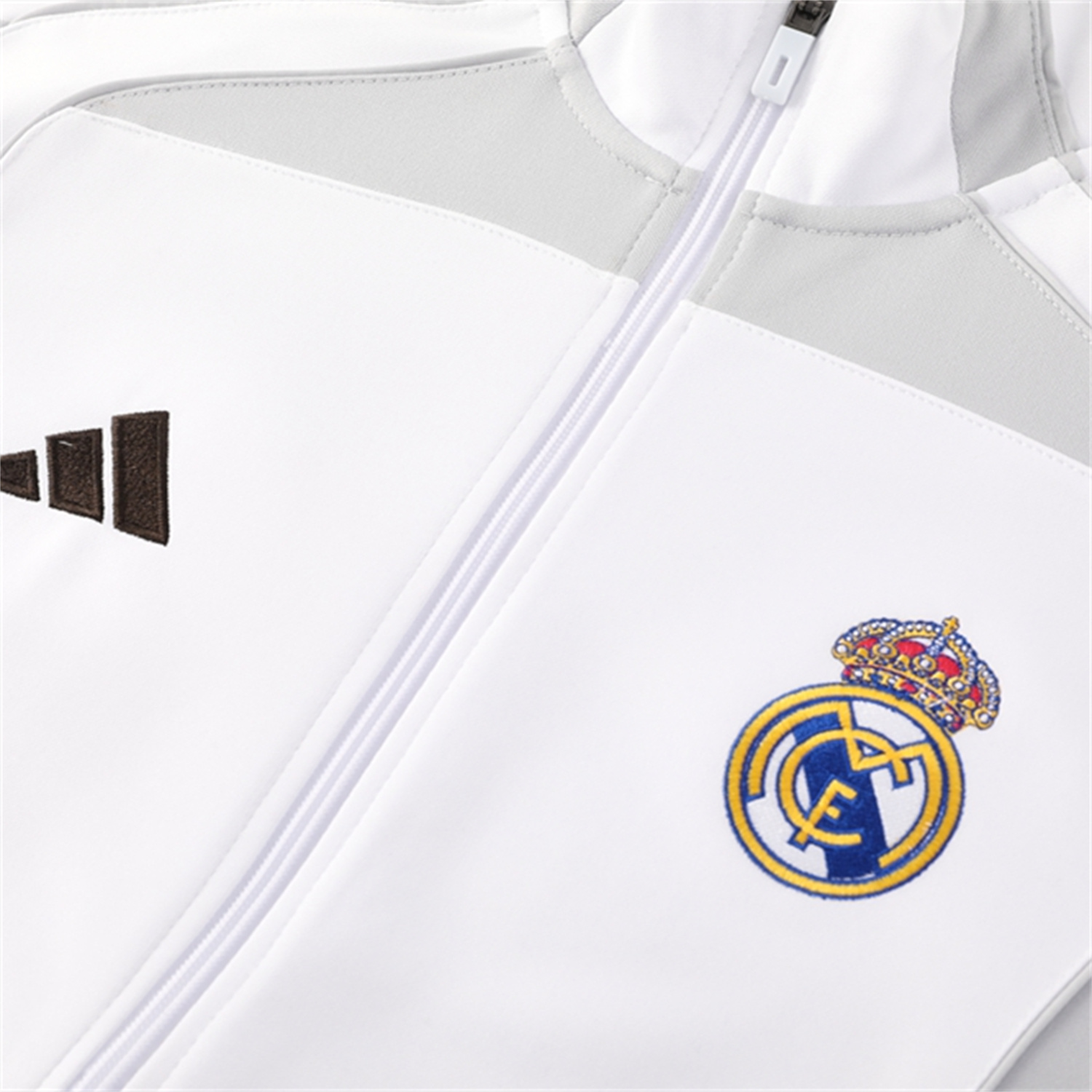 AlphaJersey-Real Madrid 25-26 Jacket Training Tracksuit - White Jackets & Light Grey Pants