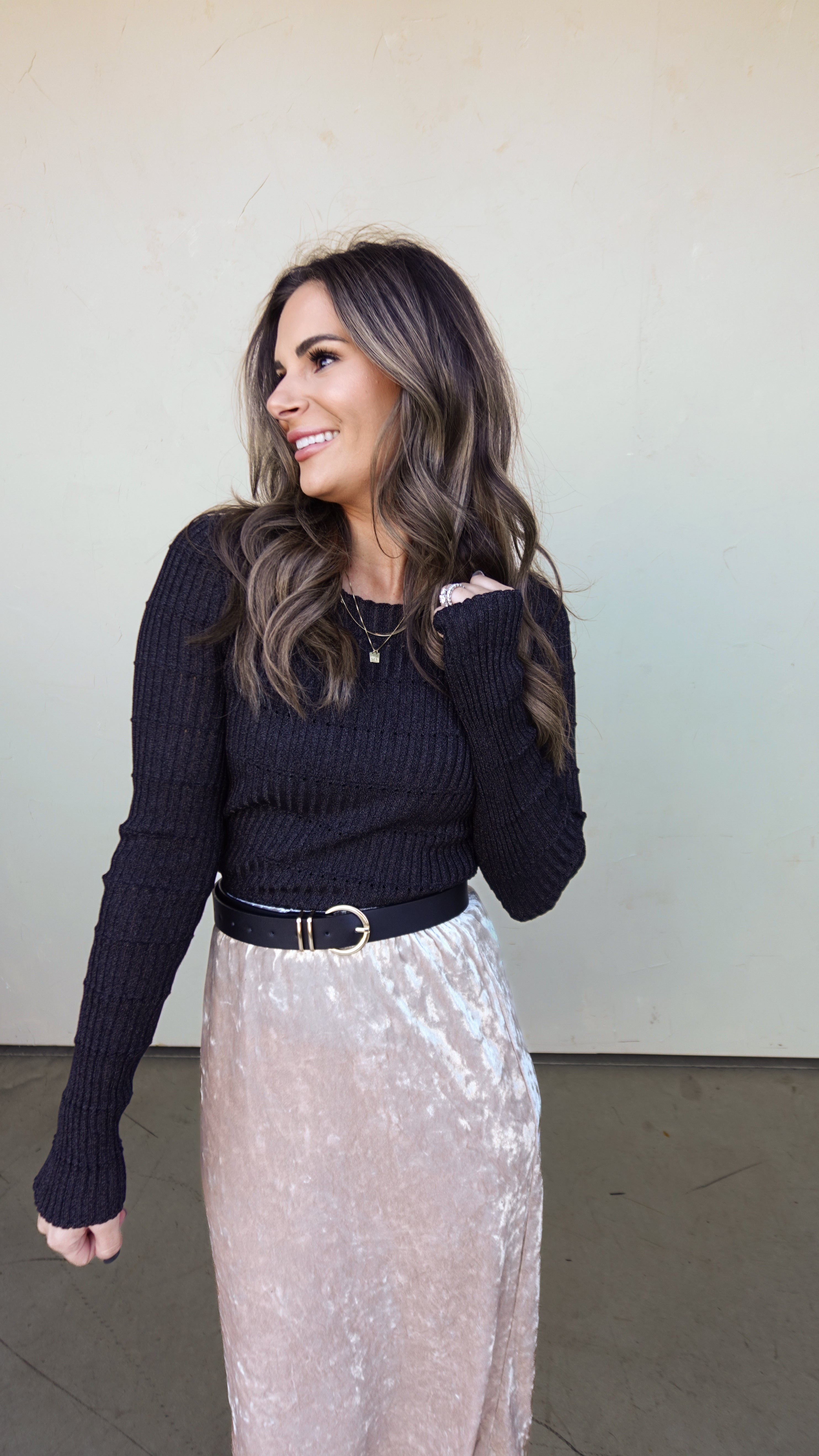 Black Metallic Ribbed Knit Top | Elegant Women's Fashion by coolavocek