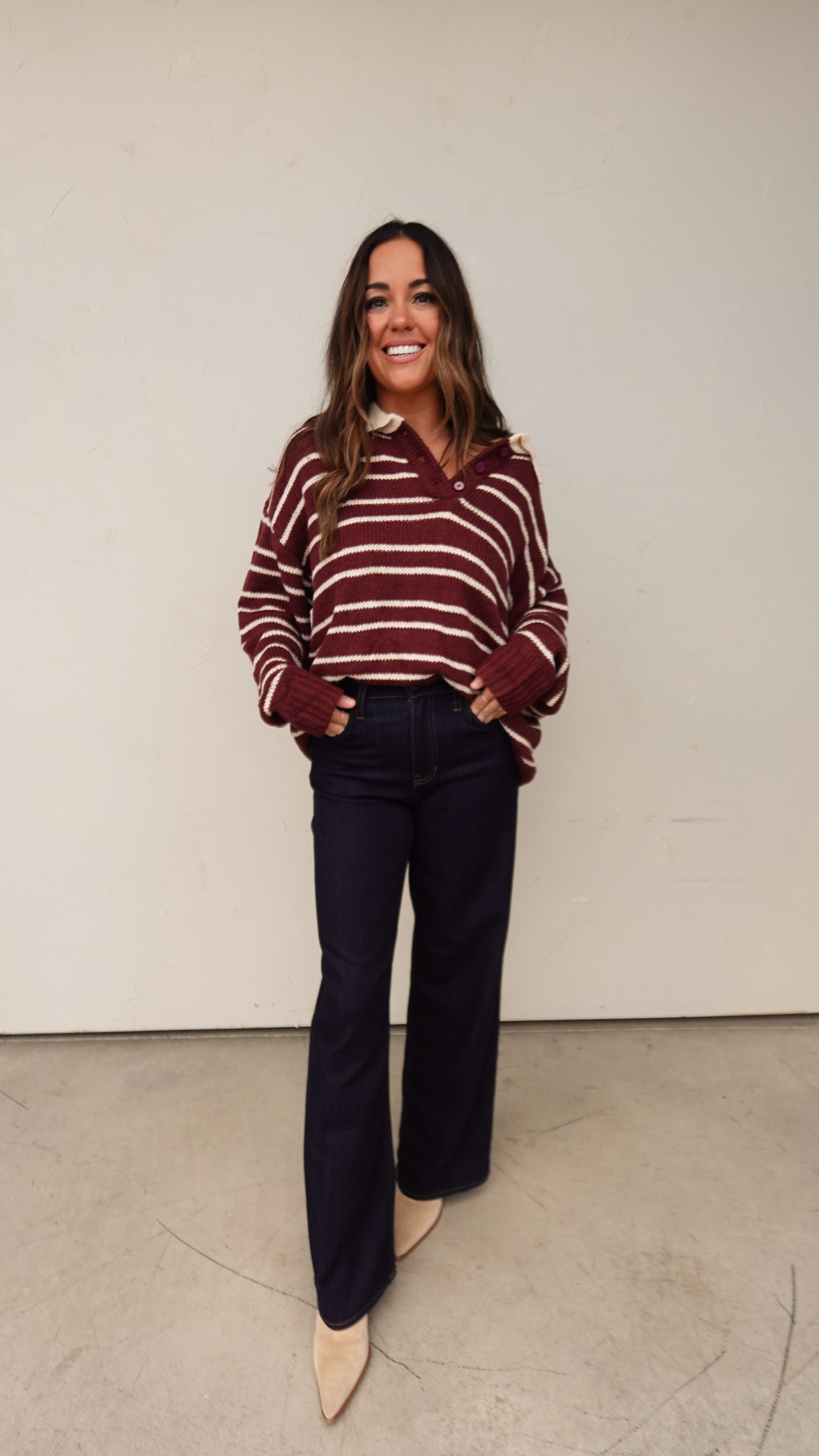 Burgundy Striped Rugby Sweater | Elegant Women's Fashion by coolavocek