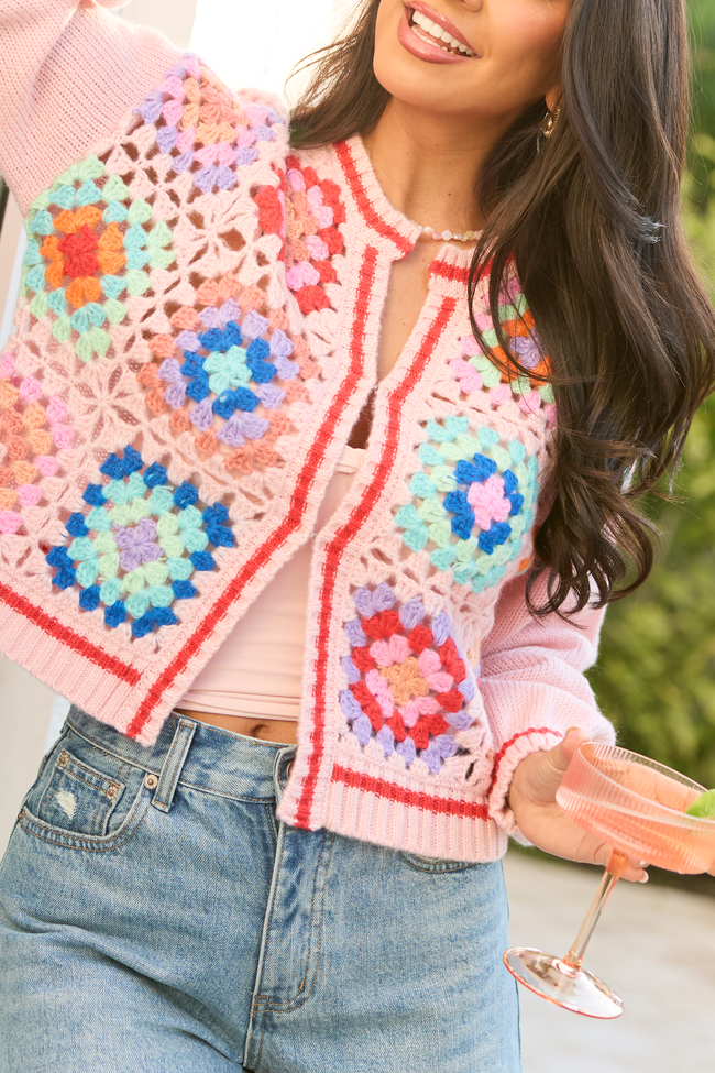 Emmie Pink Crochet Open Cardigan SALE | Elegant Women's Fashion by coolavocek