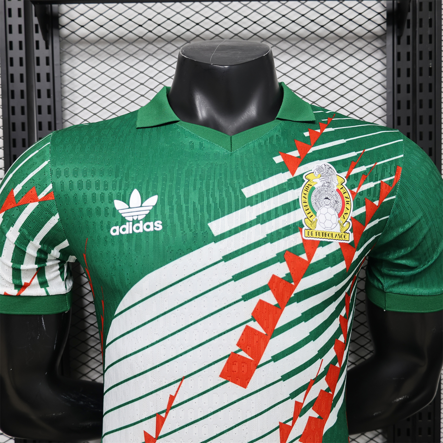 AlphaJersey-Mexico 2026 Red-White Stripes Green Special Jersey - Player Version