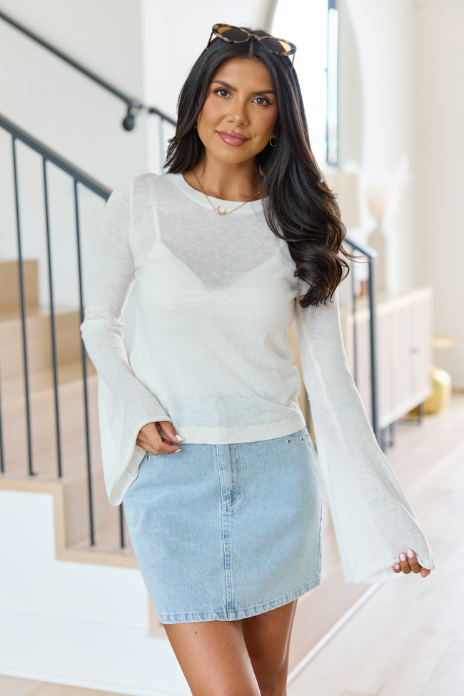 Deanna Cream Bell Sleeve Knit Top | Elegant Women's Fashion by coolavocek