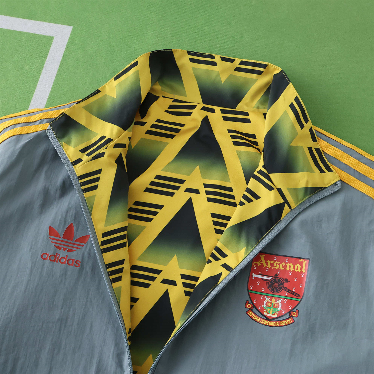 AlphaJersey-Retro Arsenal 1991-93 Away Double Sided Reversible Windbreaker - Yellow & Grey