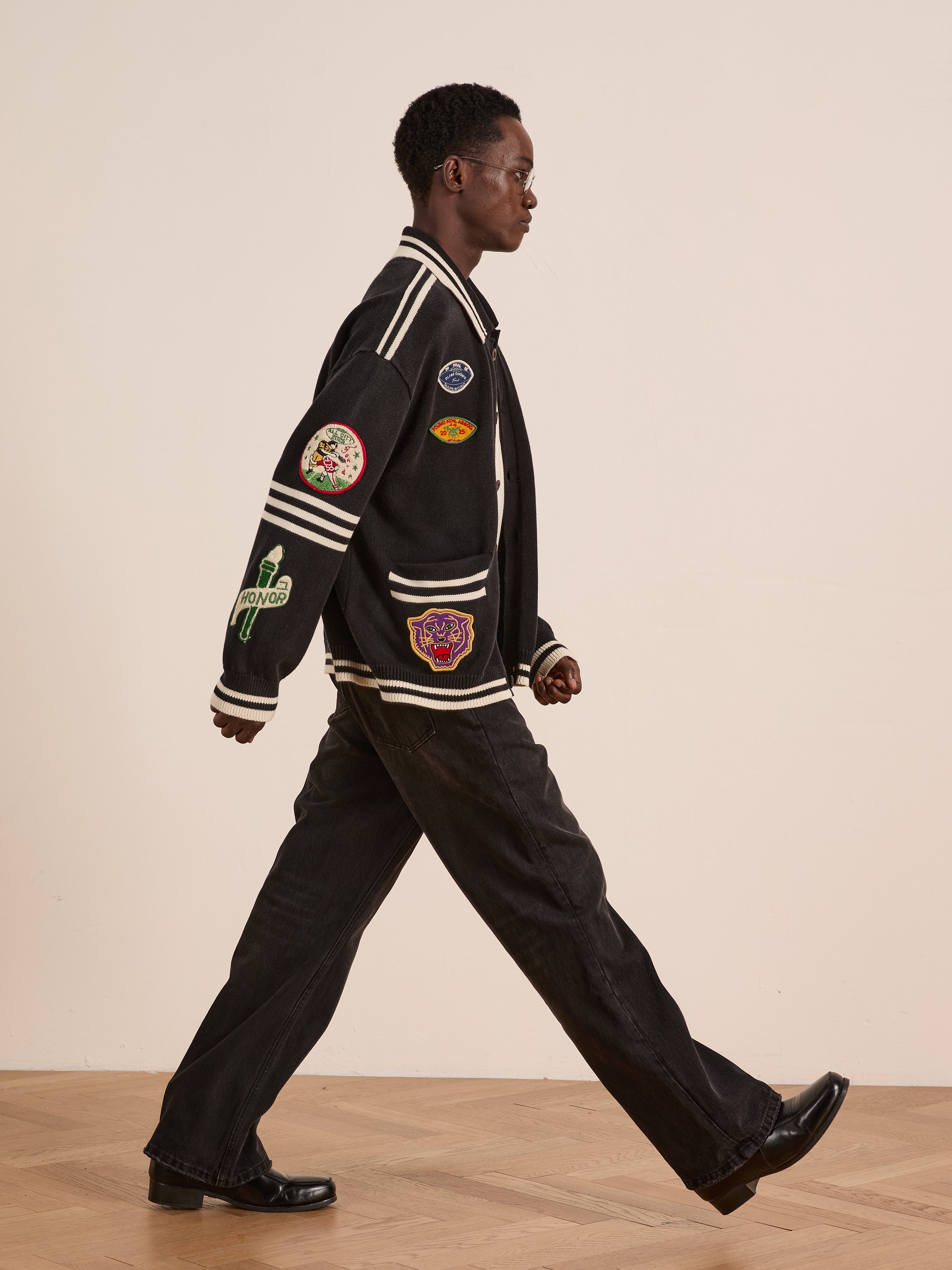 Varsity Patch Collared Cardigan | Modern Menswear by yycbvcnbmmnbm
