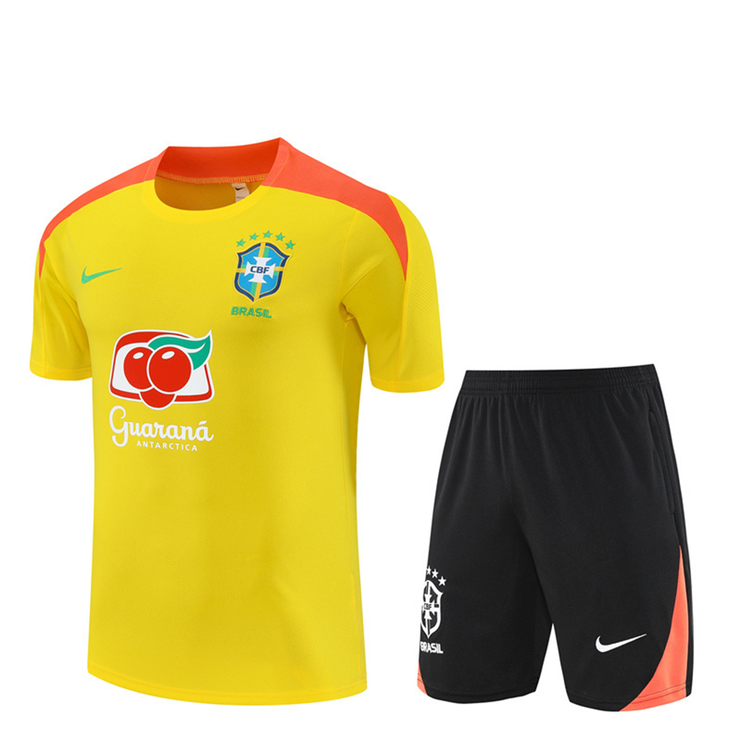 AlphaJersey-Brazil 25-26 Short-Sleeve Training Set - Yellow Top & Black Shorts