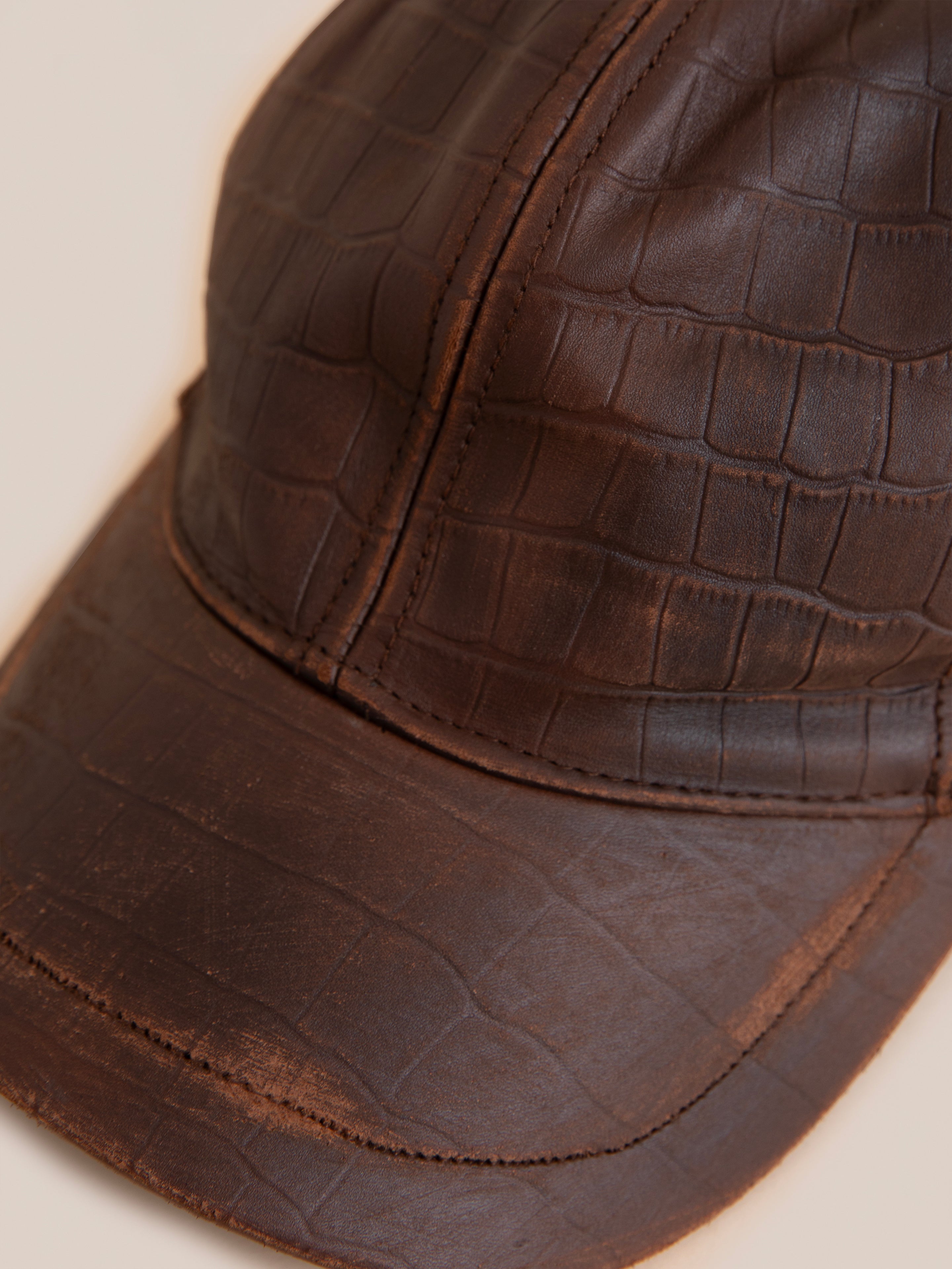 Croc Embossed Distressed Leather Cap | Modern Menswear by yycbvcnbmmnbm