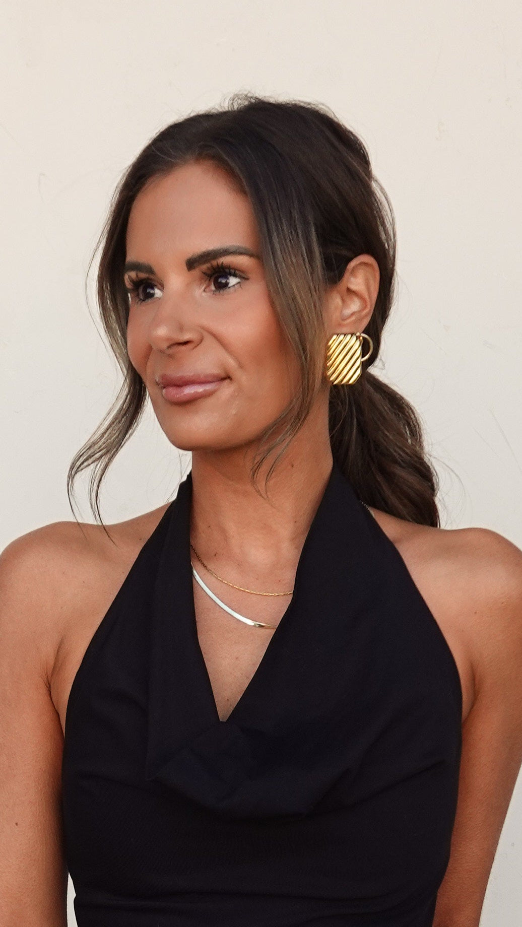 Gold Ribbed Statement Earrings | Elegant Women's Fashion by coolavocek