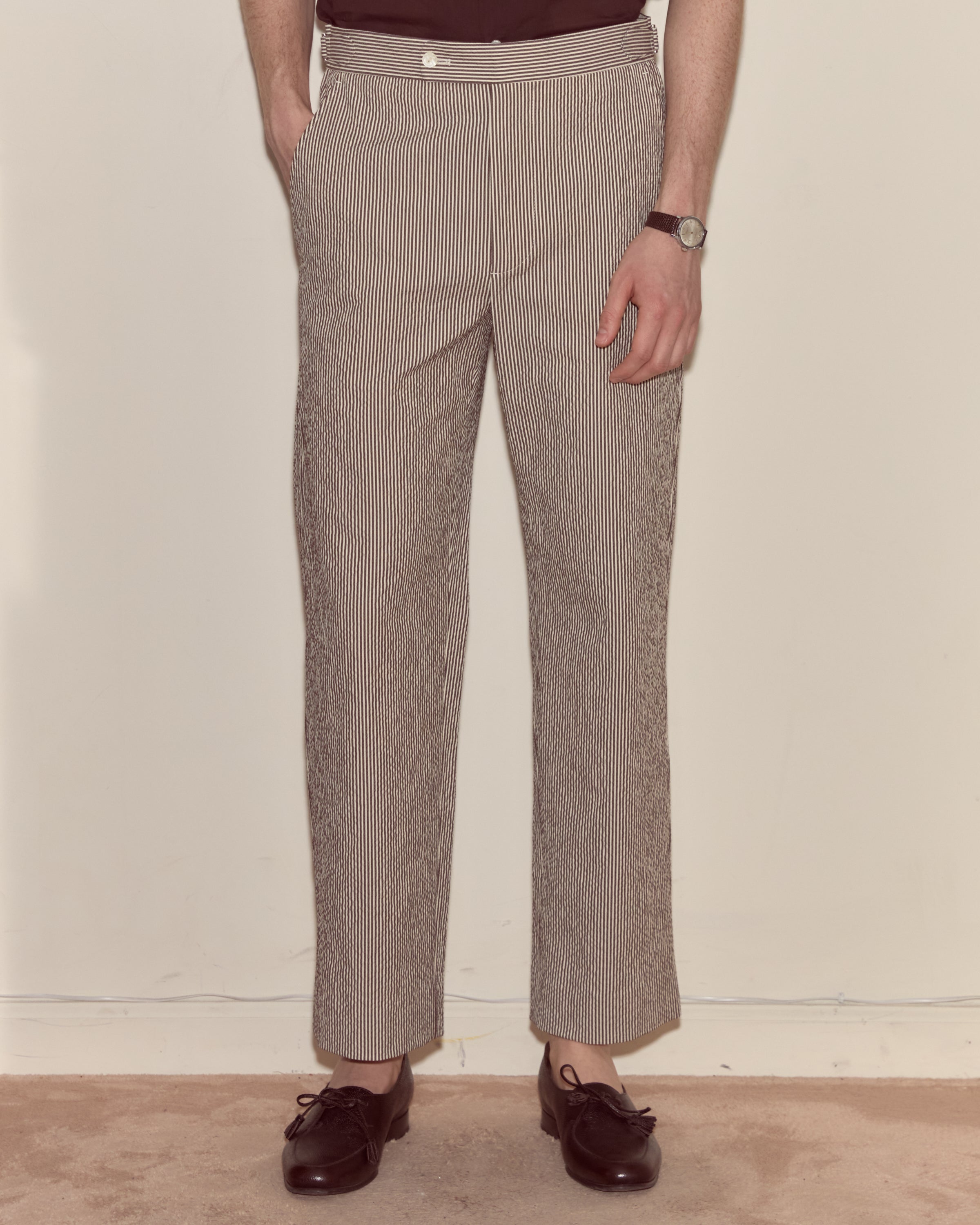 Seersucker Cafe Stripe Trousers | Modern Menswear by yycbvcnbmmnbm