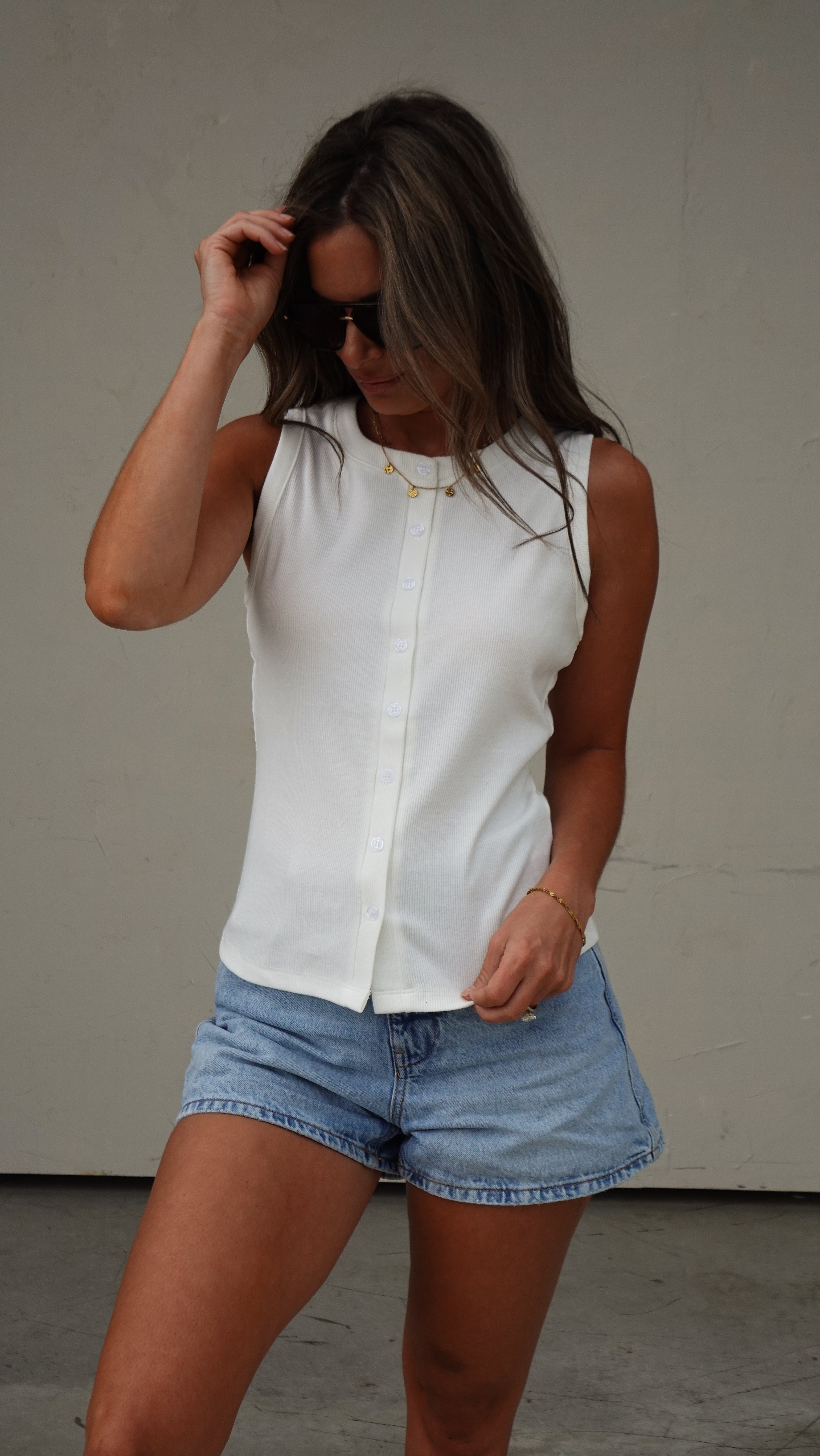 Off-White Ribbed Henley Tank | Elegant Women's Fashion by coolavocek