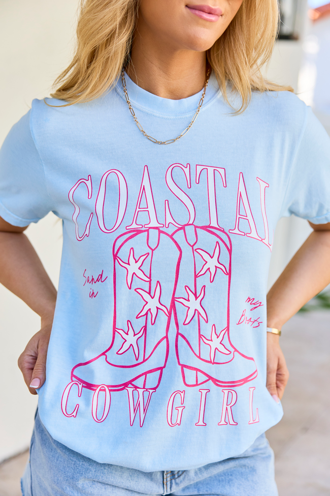 Coastal Cowgirl Boots Light Blue Graphic Tee | Elegant Women's Fashion by coolavocek