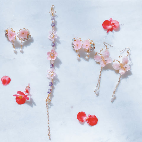 pink hydrangea flower gemstone necklace real flower jewelry