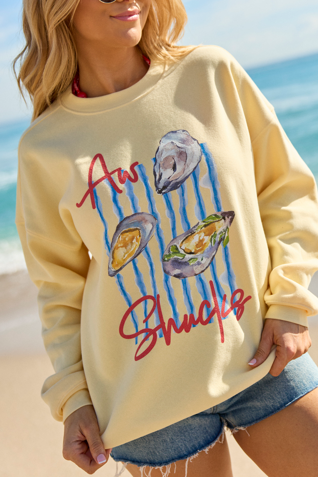 Aw Shucks Yellow Graphic Sweatshirt | Elegant Women's Fashion by coolavocek