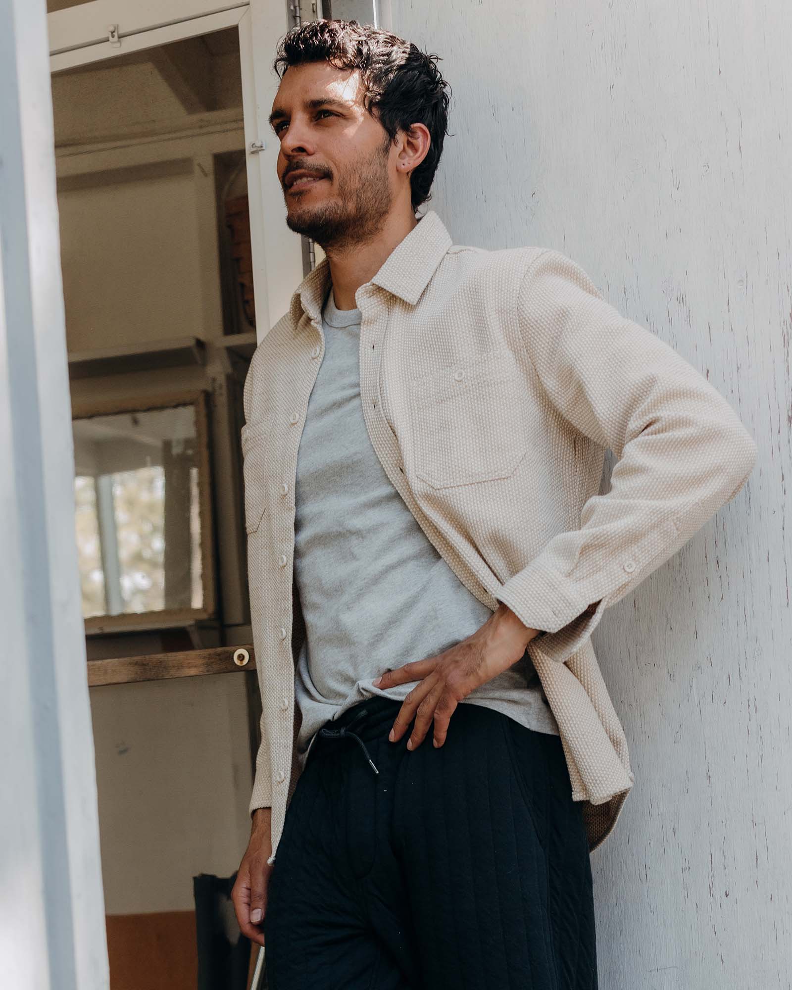 The Utility Shirt in Natural Sashiko | Modern Menswear by yycbvcnbmmnbm