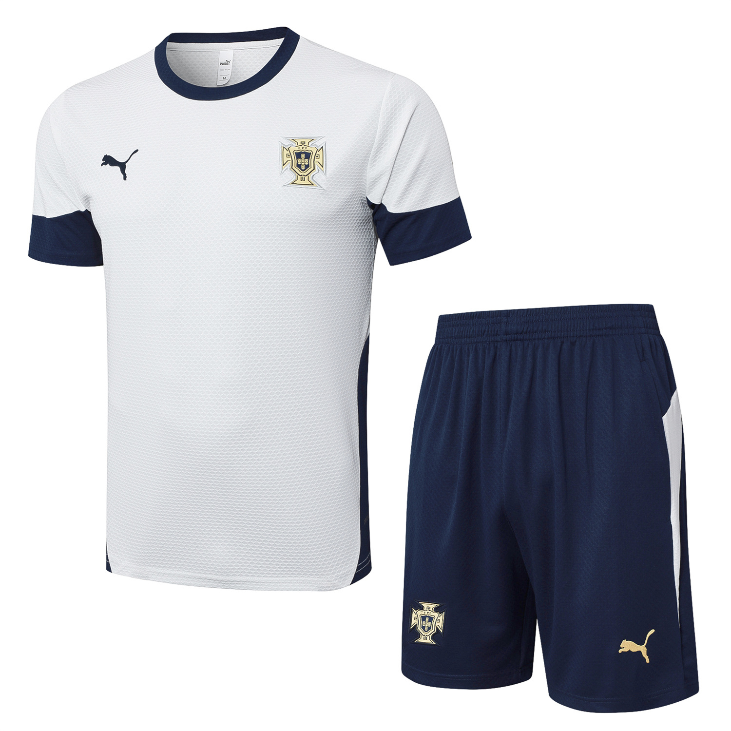 AlphaJersey-Portugal 25-26 Short-Sleeve Training Set - Off White Top and Deep Blue Shorts