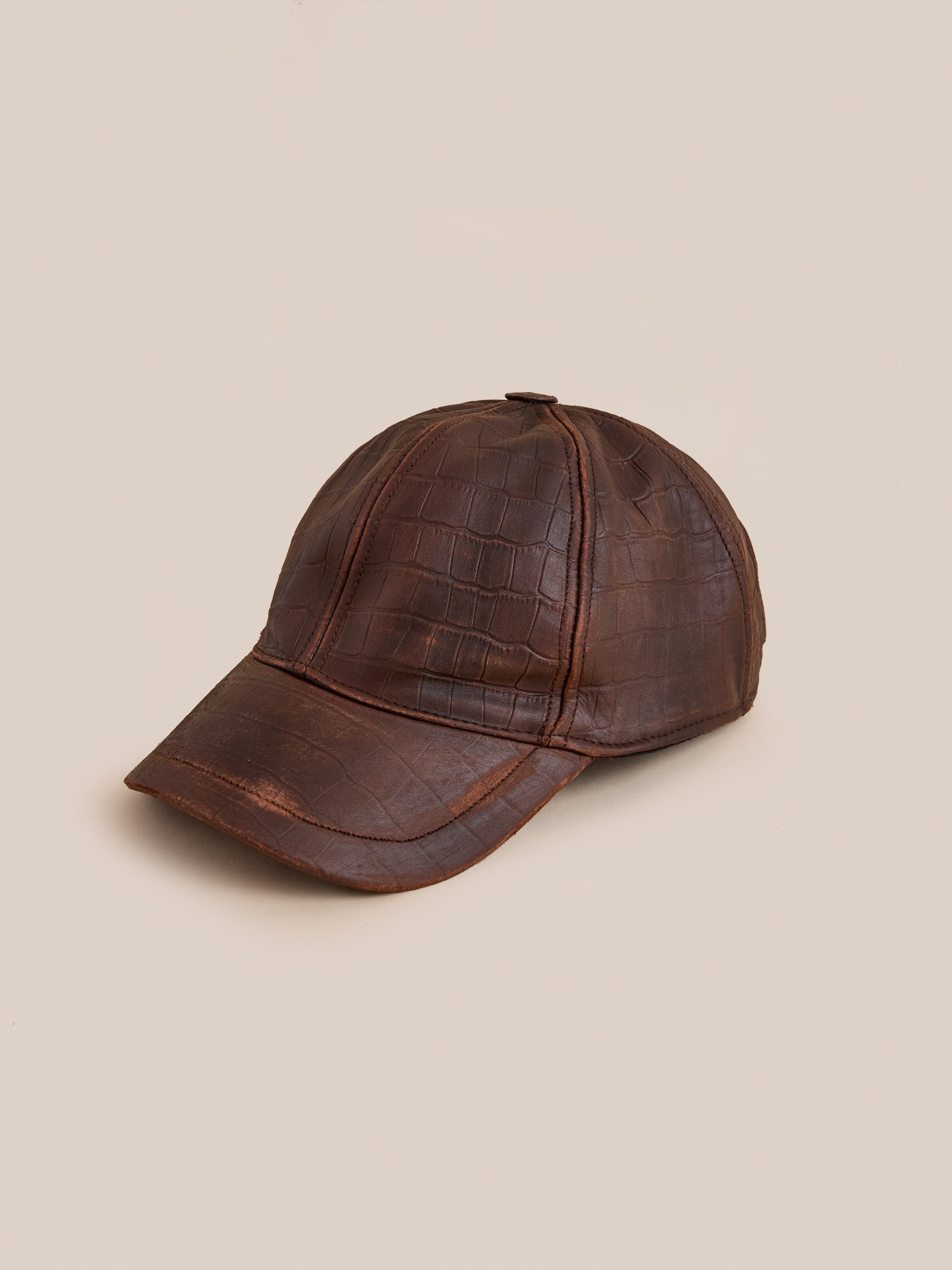 Croc Embossed Distressed Leather Cap | Modern Menswear by yycbvcnbmmnbm