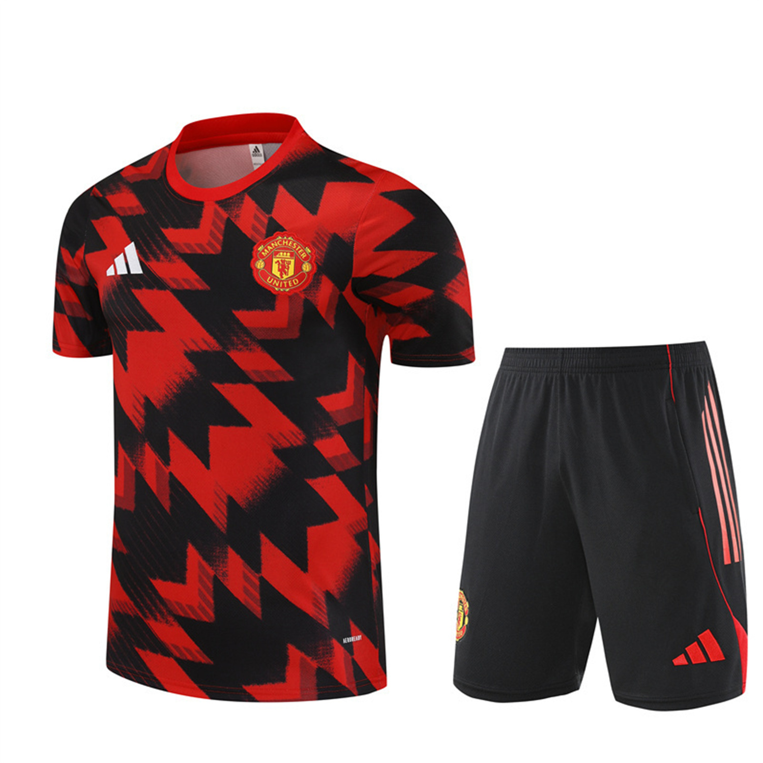 AlphaJersey-Manchester United 25-26 Short-Sleeve Training Set - Red Camouflage Top & Black Shorts