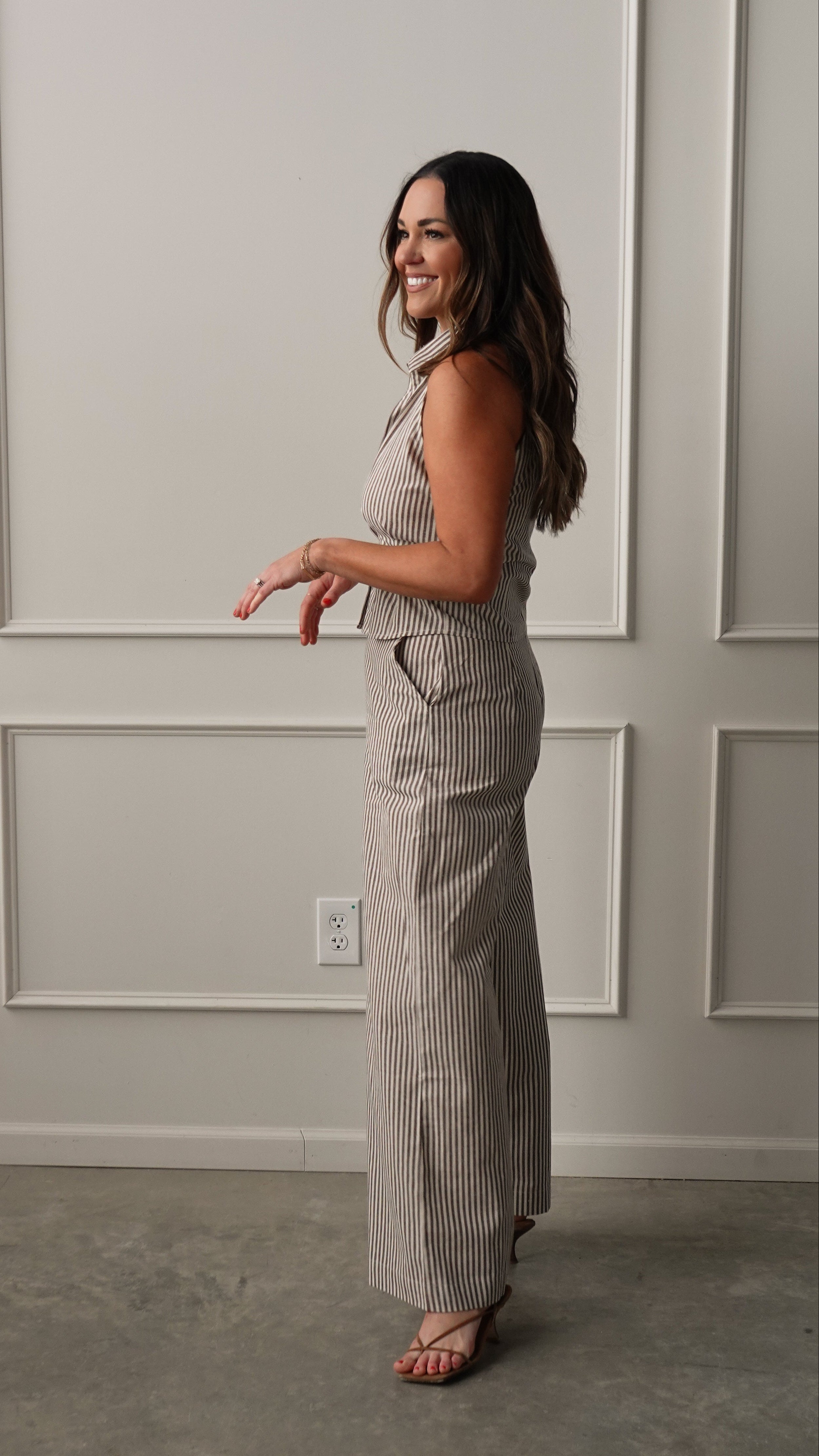 Brown Striped Wide-Leg Trouser | Elegant Women's Fashion by coolavocek