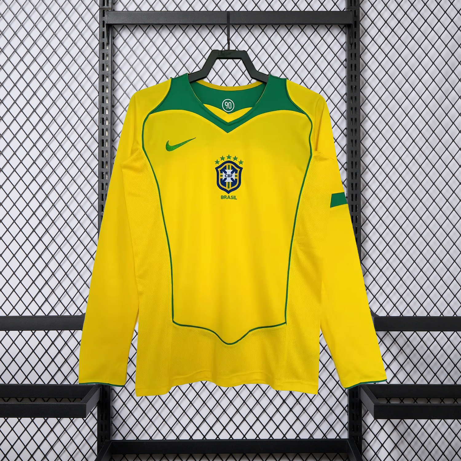AlphaJersey-Retro Brazil 2004 Home Long Sleeves Jersey