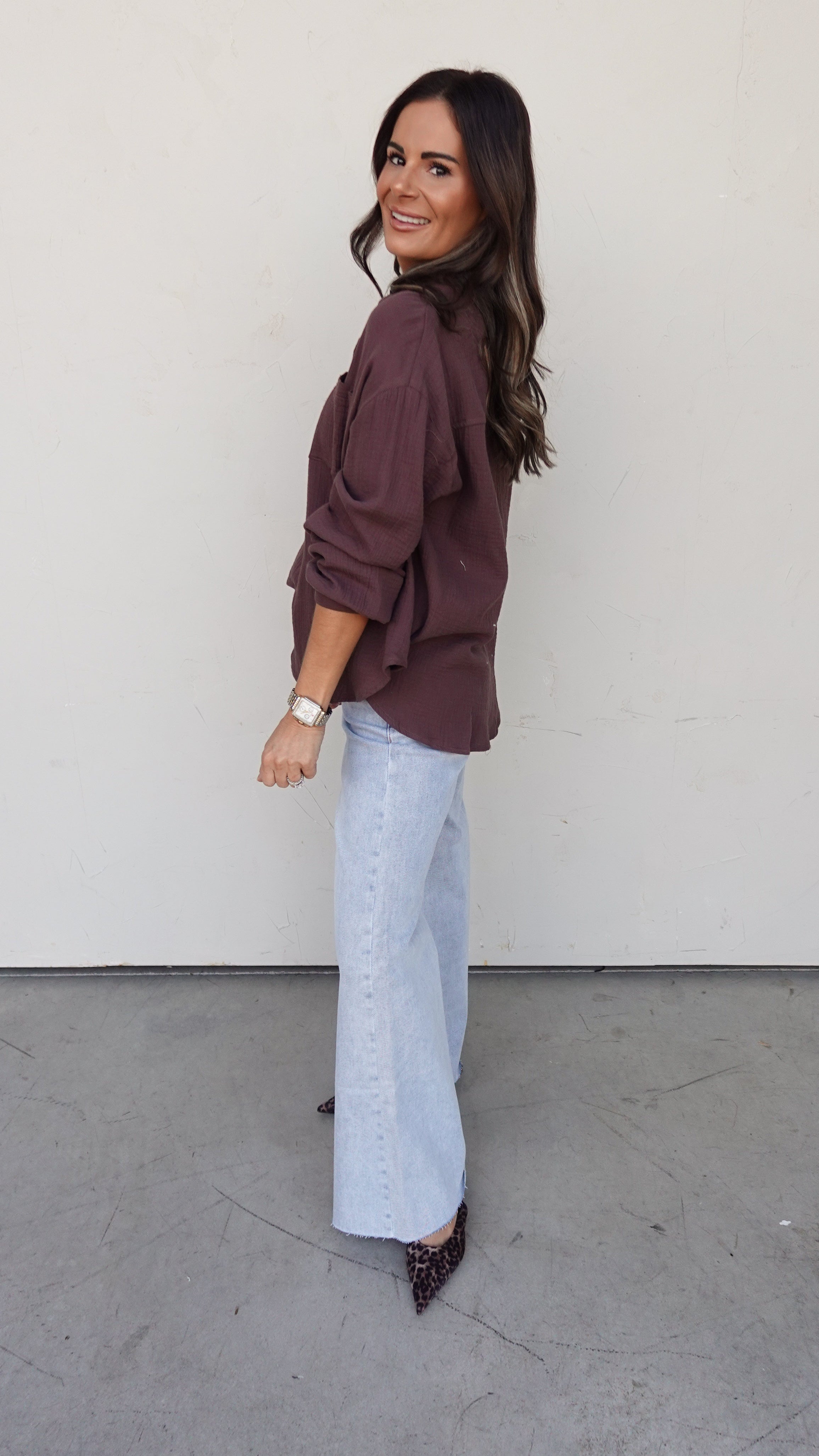 Brown Textured Shirt and Pant Set | Elegant Women's Fashion by coolavocek