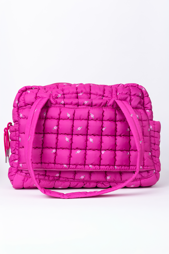 Haylie Fuchsia Petal Pop Quilted Weekender Bag | Elegant Women's Fashion by coolavocek