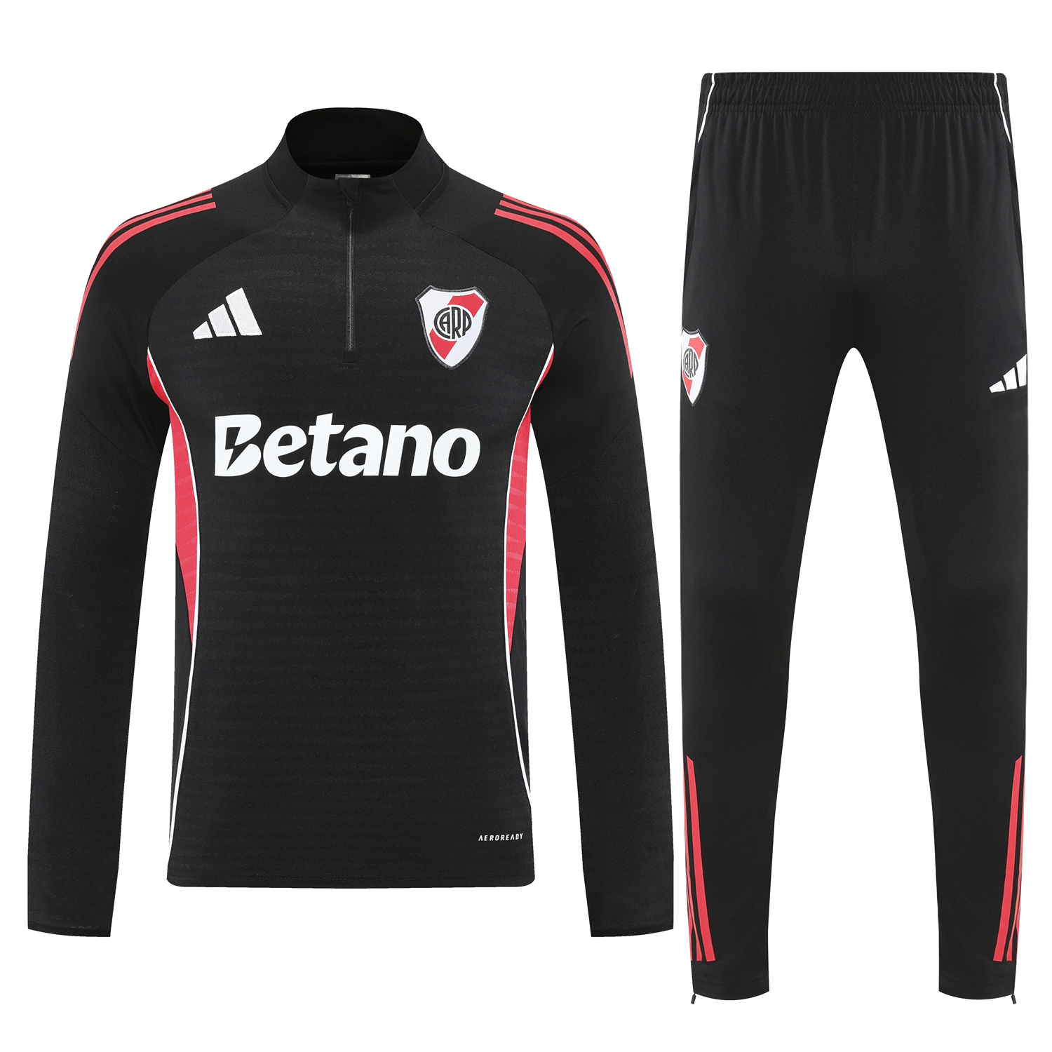 AlphaJersey-River Plate 25-26 Long Sleeves Training Set - Black With Red Top & Black Pants