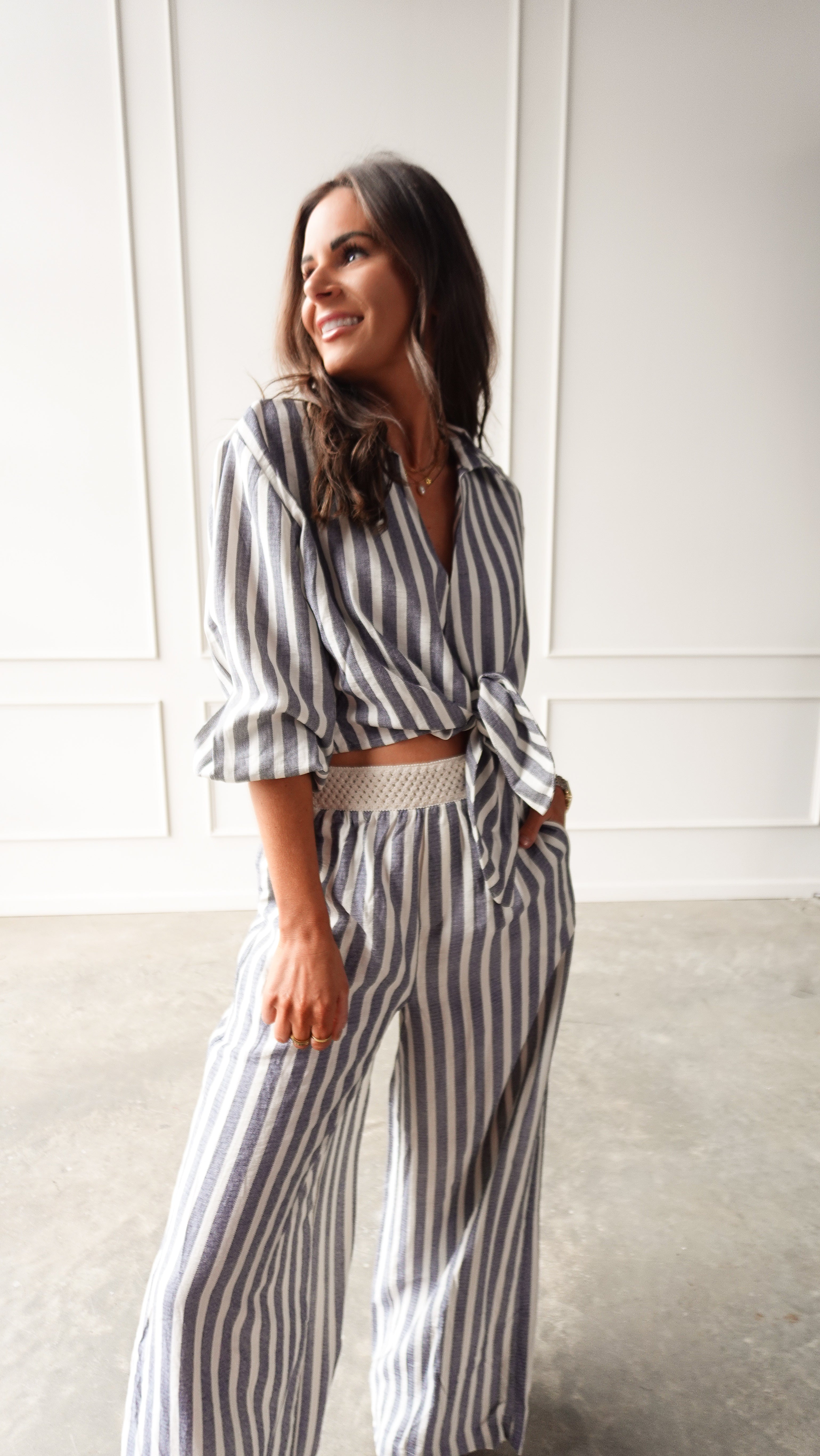 Chambray Striped Tie-Front Top | Elegant Women's Fashion by coolavocek