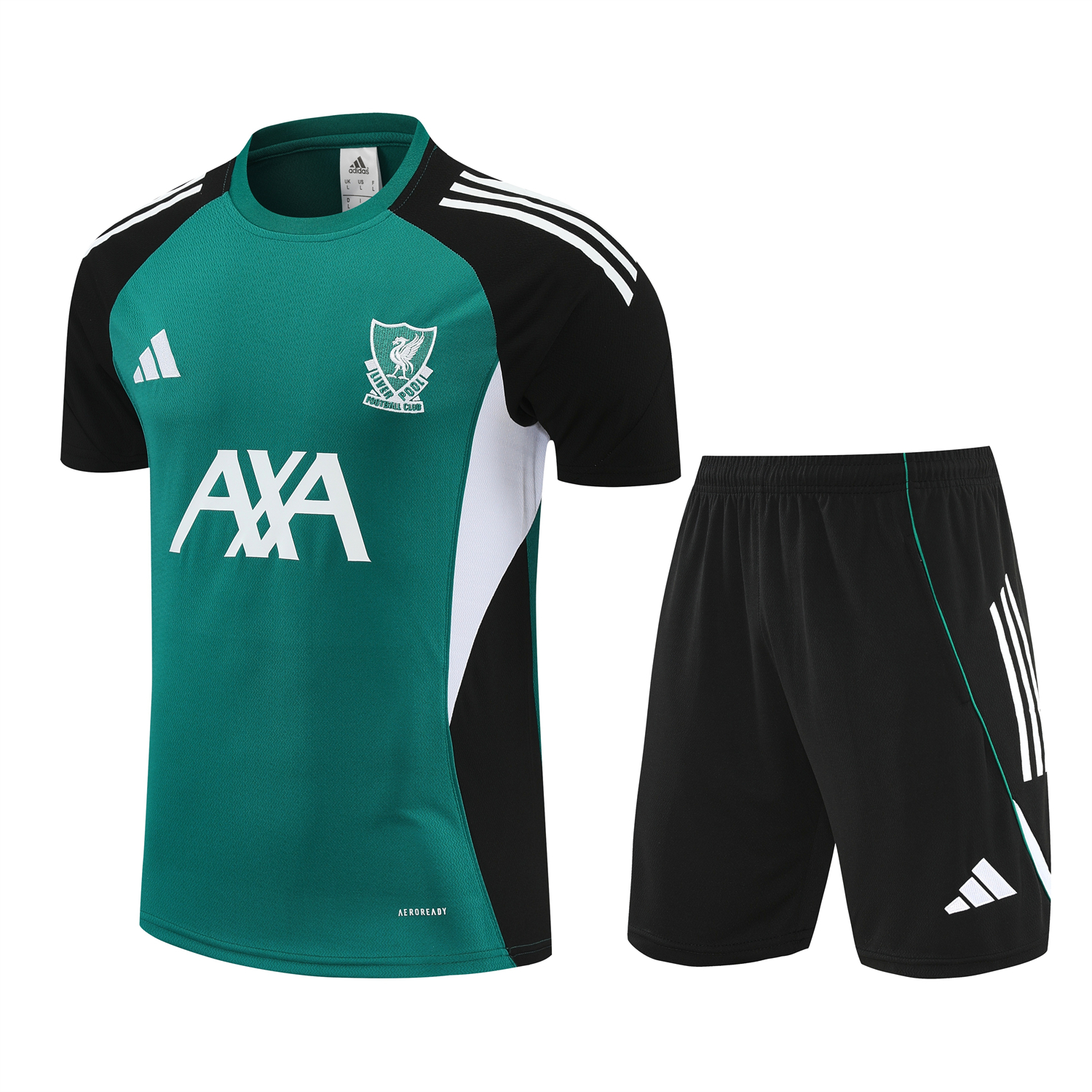 AlphaJersey-Liver.pool 25-26 Short-Sleeve Training Set - Green With Black Top & Black Shorts