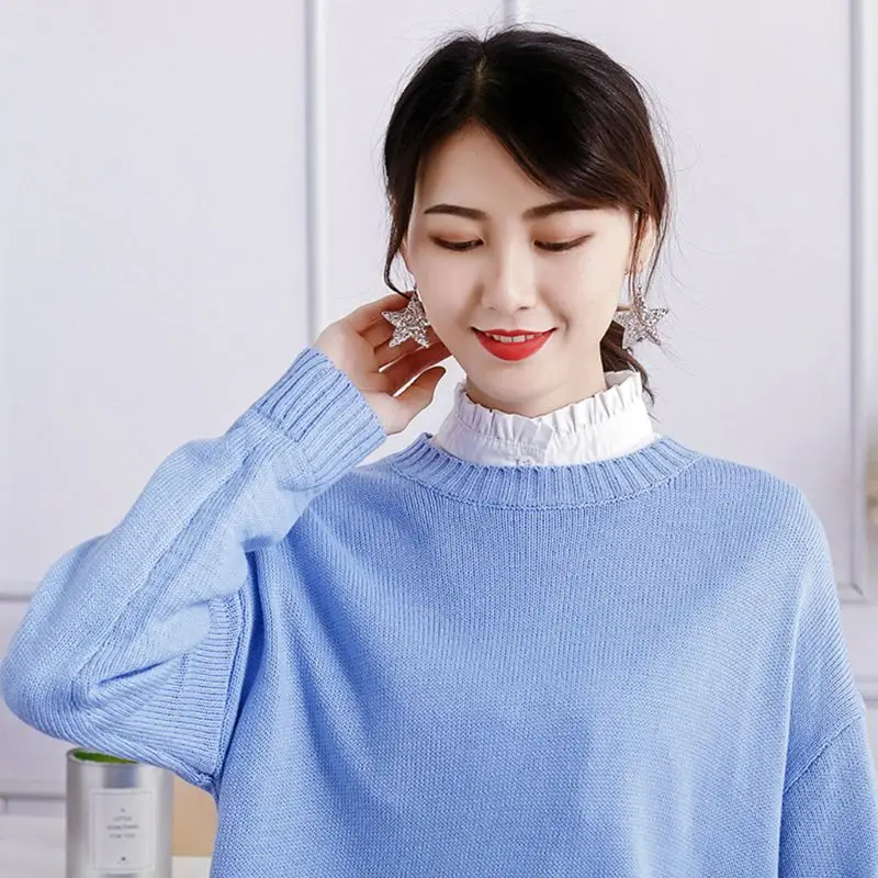 Womens Elegant Wrinkled Ruffles Fake Stand Collar Basic Layering Pure White Sweater Accessory Autumn Detachable Half-Shirt Blous