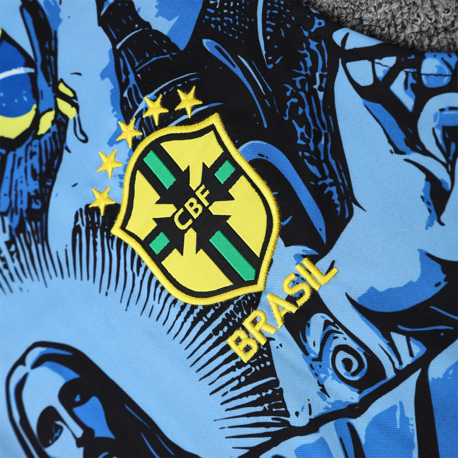 AlphaJersey-Brazil 25-26 Blue Jesus Statue Vest Training Set - Blue Vest & Black Shorts