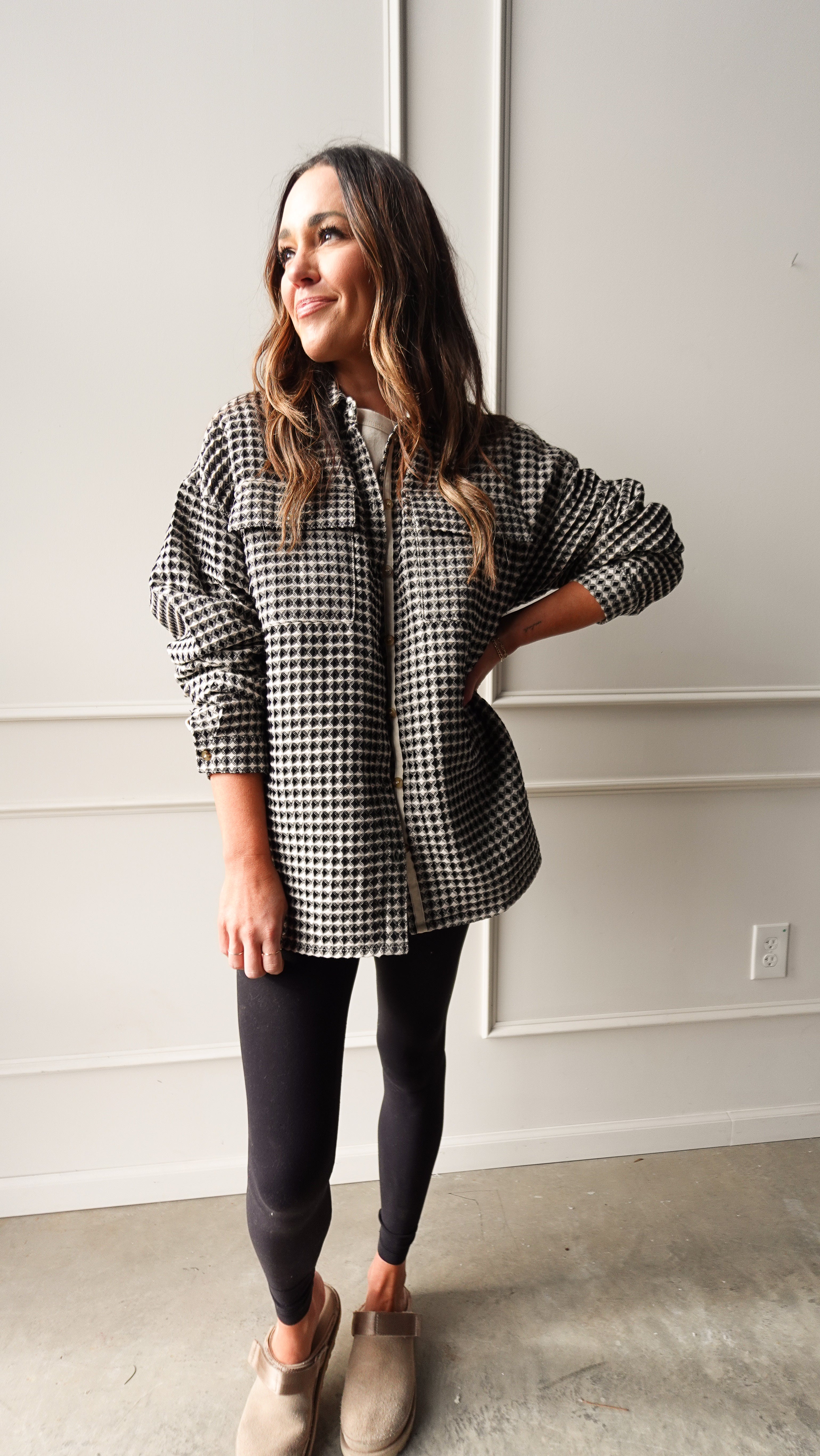 Patterned Waffle Textured Oversized Shacket | Elegant Women's Fashion by coolavocek