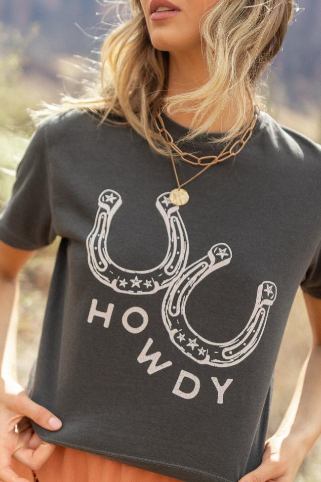 Howdy Horseshoes Dark Grey Boxy Graphic Tee DOORBUSTER | Elegant Women's Fashion by coolavocek