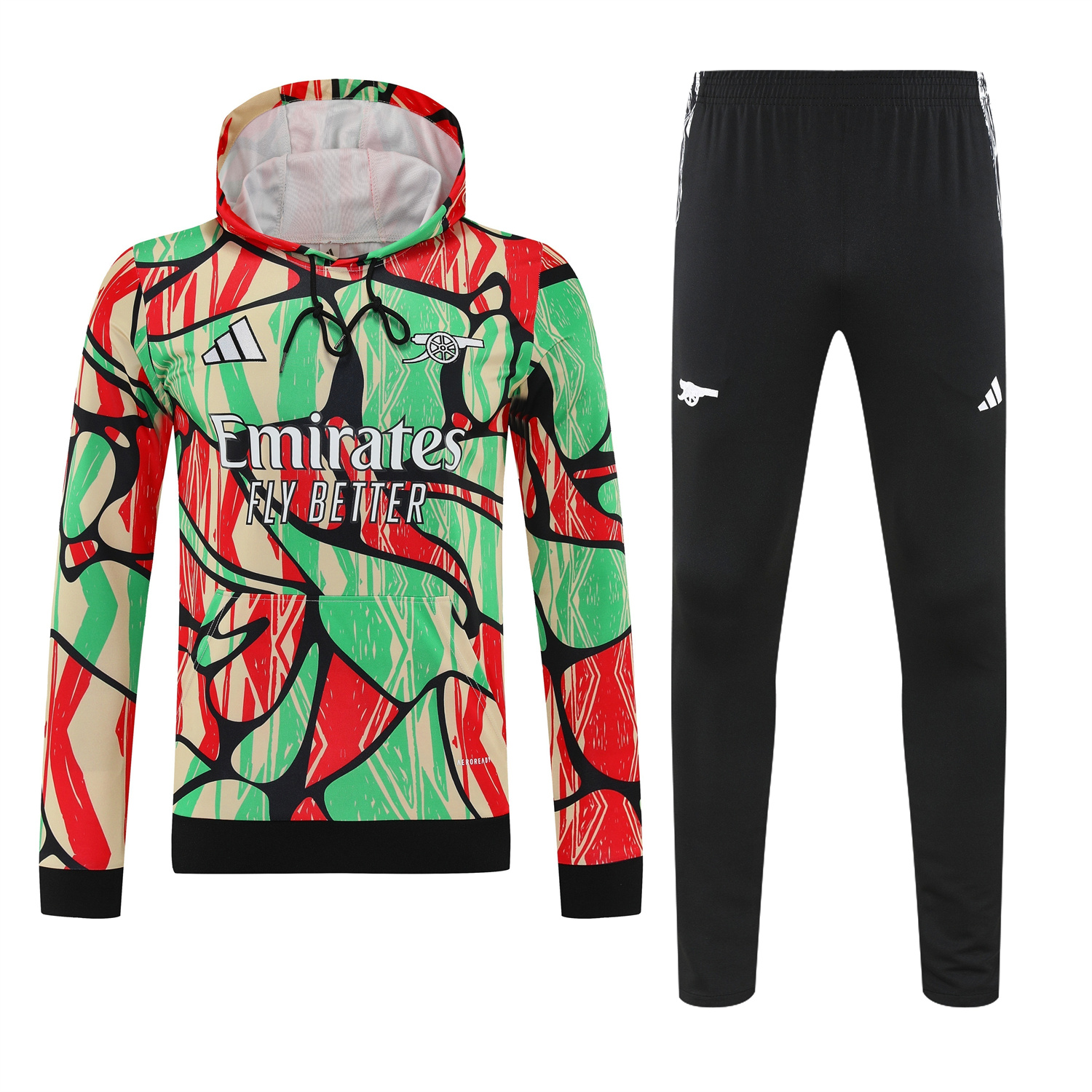 AlphaJersey-Arsenal 25-26 Training Hoodie Set - Red Green Hoodie and Black Pants