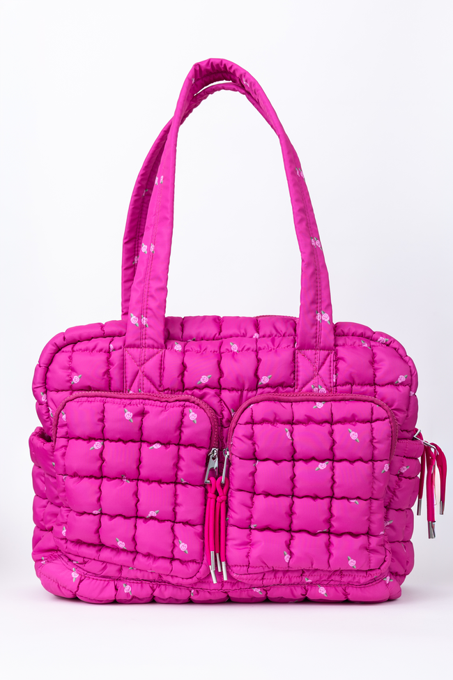 Haylie Fuchsia Petal Pop Quilted Weekender Bag | Elegant Women's Fashion by coolavocek