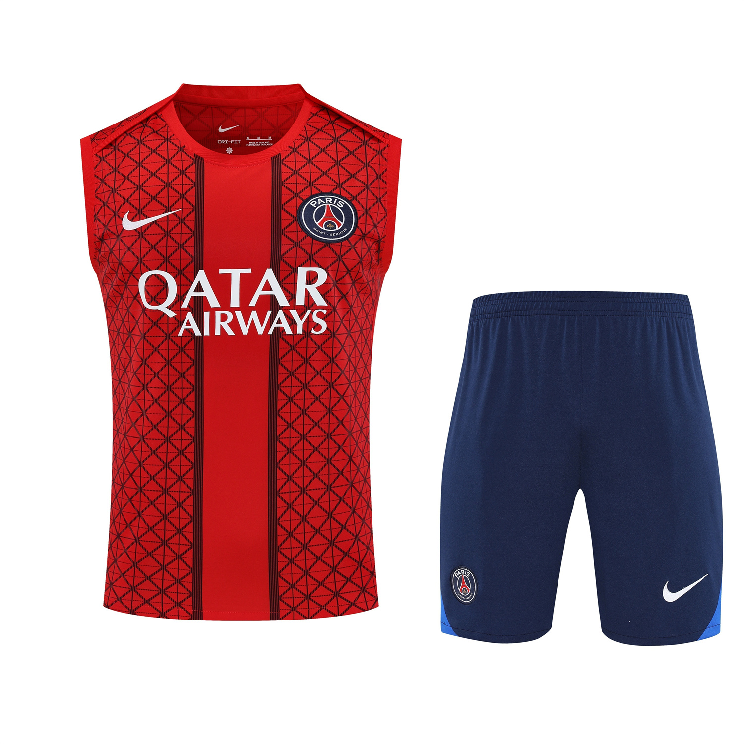AlphaJersey-Paris Saint-Germain PSG 25-26 Vest Training Set - Red Vest & Deep Blue Shorts