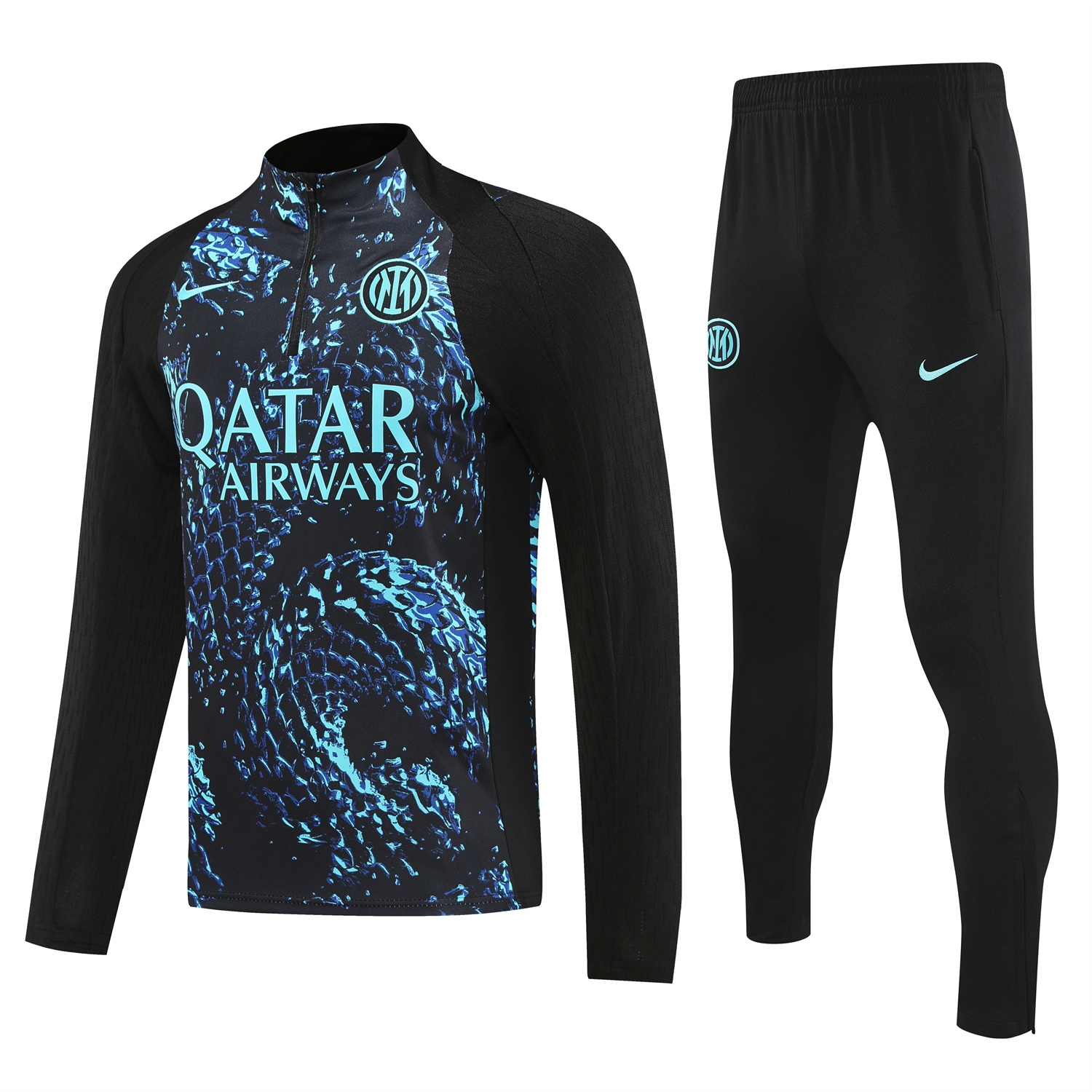 AlphaJersey-Inter Milan 25-26 Long Sleeve Training Set - Blue Dragon Scales Top & Black Pants