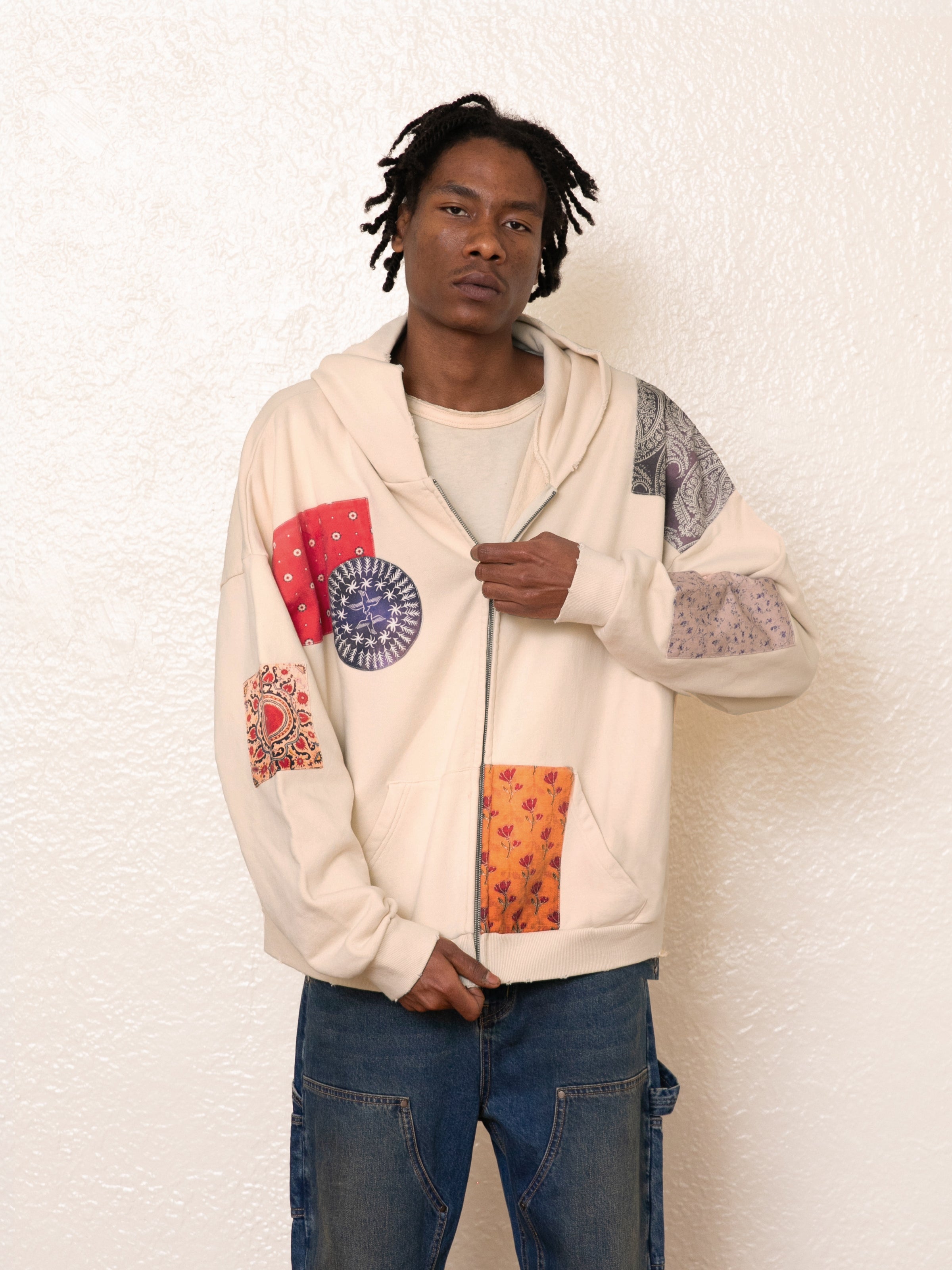 Tapestry Patchwork Zip Up Hoodie | Modern Menswear by yycbvcnbmmnbm