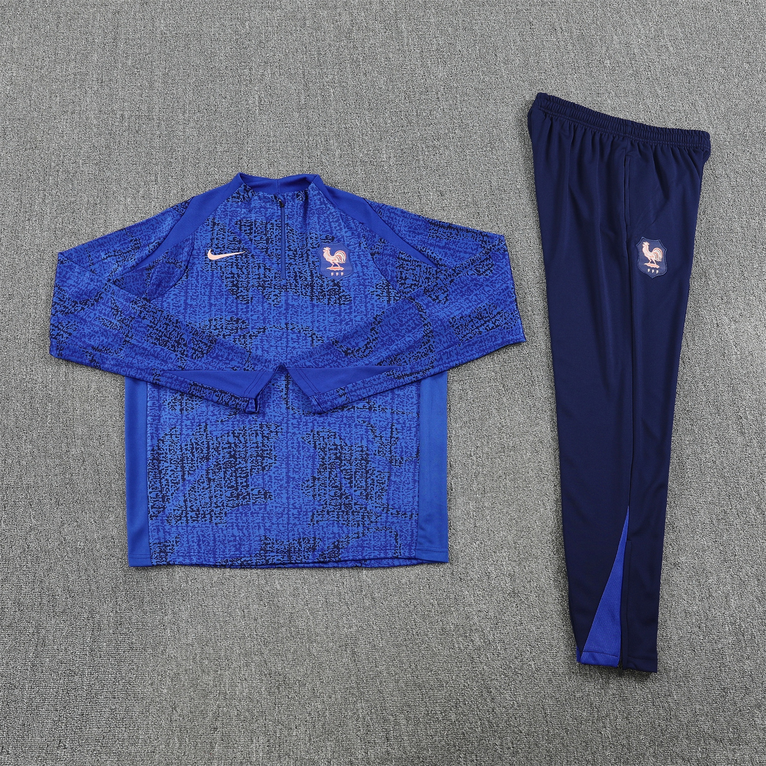 AlphaJersey-France 2026 Long Sleeves Training Set - Ocean Blue Top & Dark Blue Pants